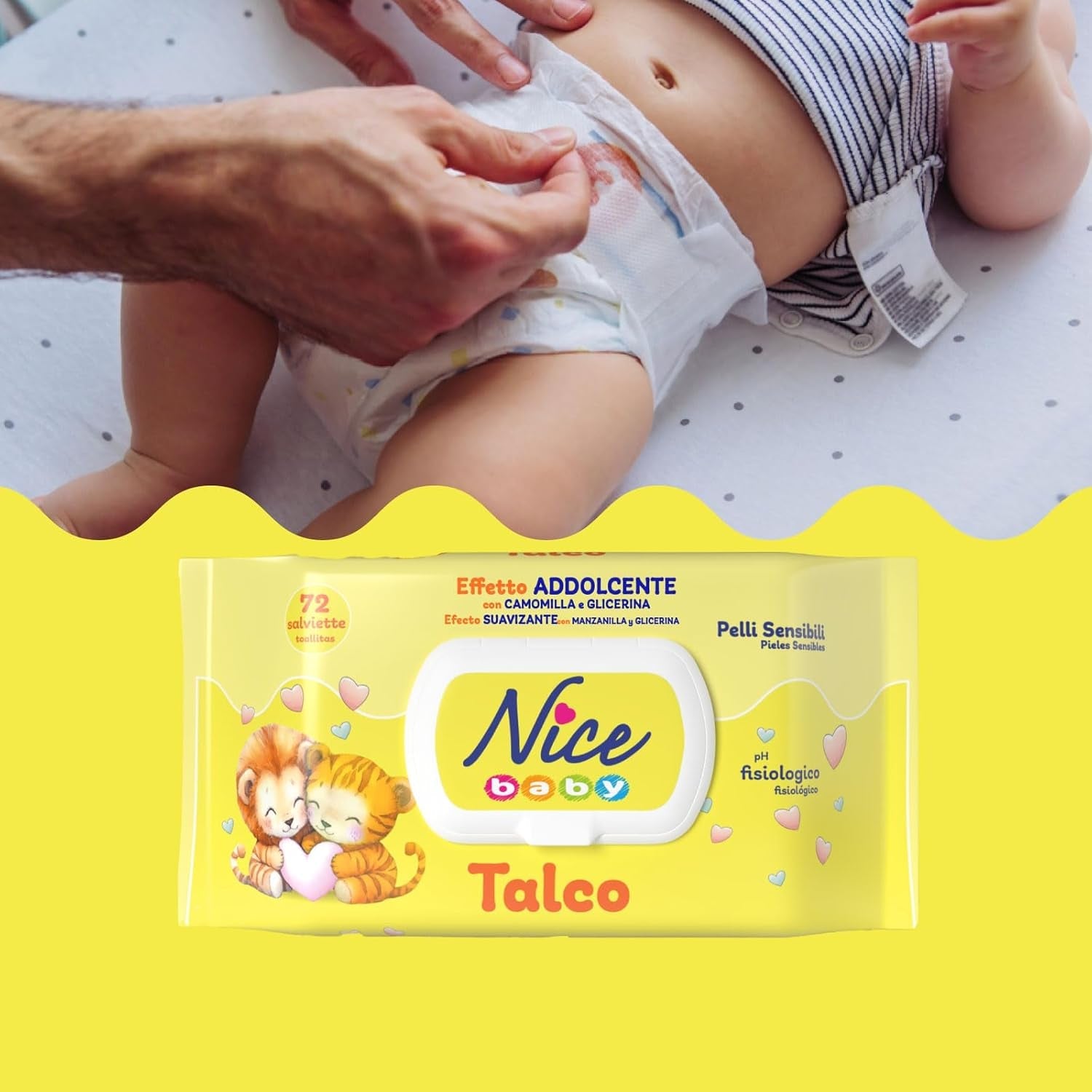 NICE Chusteczki nawilżane dla niemowląt 72 szt. Z pokrywką Talk o zapachu Naturalne materiały Delikatne czyszczenie Dziecko 1 szt.