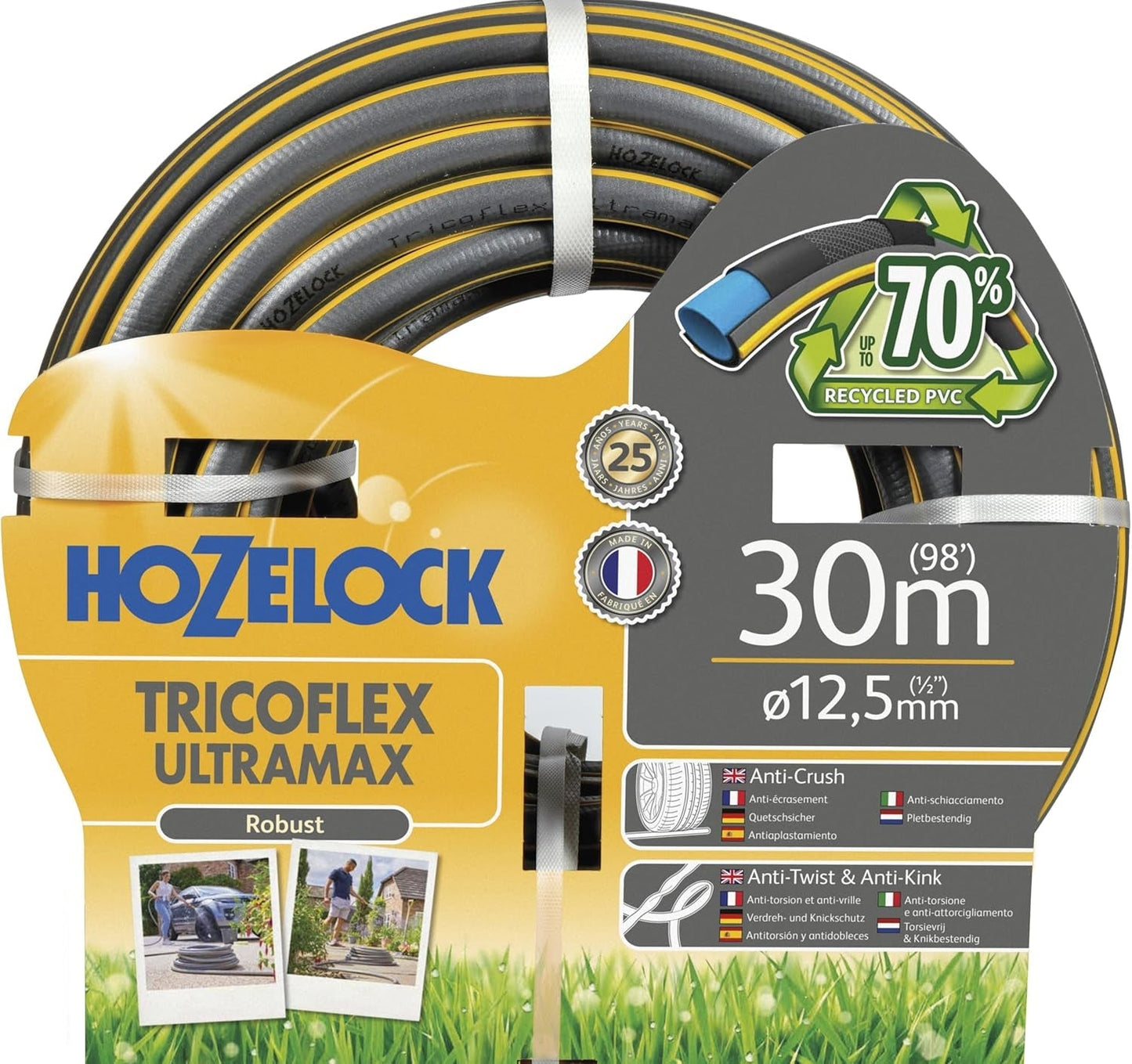 Wąż HOZELOCK – Ultramax 12,5 mm x 30 m, do 70% PVC pochodzącego z recyklingu, wytrzymały, odporny na warunki atmosferyczne, odporny na skręcanie, zginanie i zgniatanie, szary