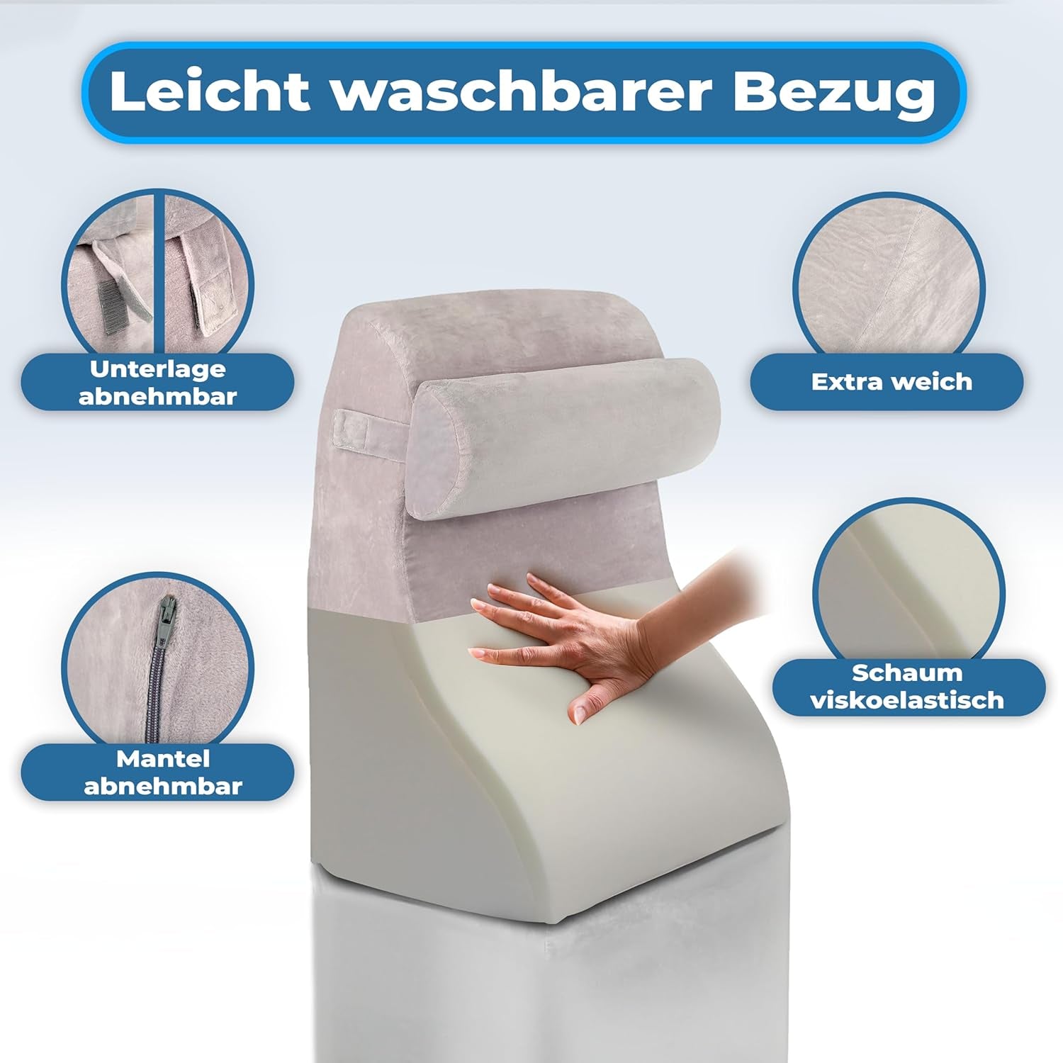 Poduszka do czytania z pianki memory | Ergonomiczna poduszka pod plecy i klin do łóżka, kanapy i sofy | Poduszka ortopedyczna na bóle i napięcia pleców