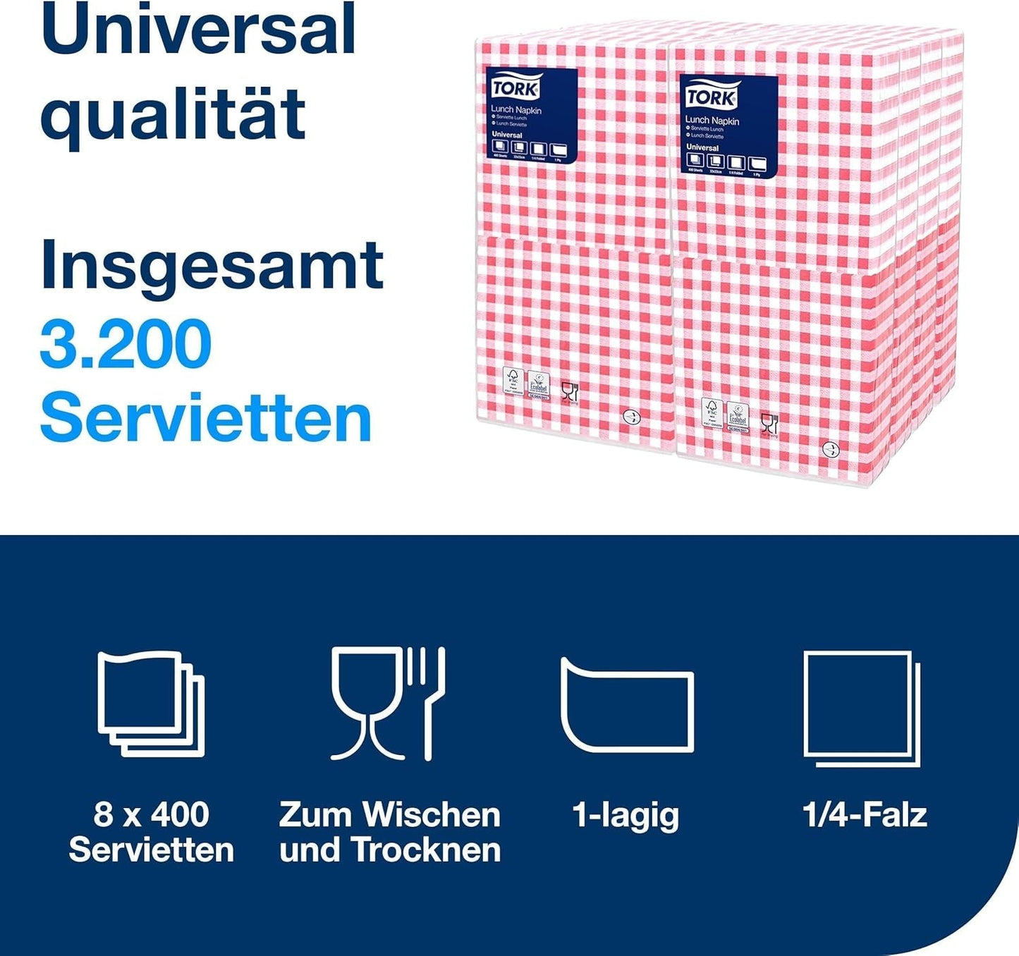 Tork serwetka obiadowa Bistrored, 1/4 złożenia, 1 warstwa, 33 cm × 33 cm, 8 × 400 serwetek, 509359