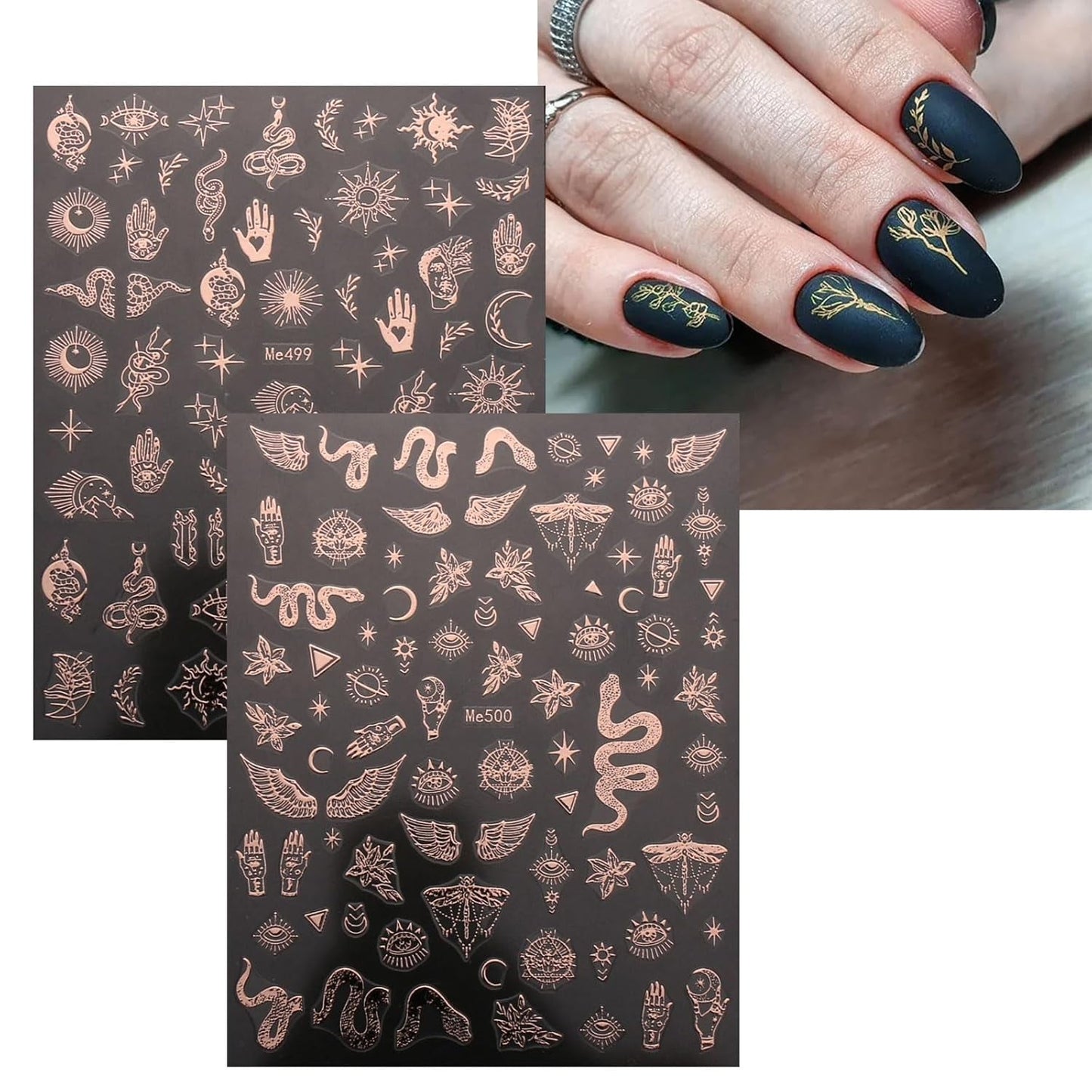 JMEOWIO Nagelsticker Mond Stern 10 Blatt Nail Art Naklejka Selbstklebend Nagelaufkleber Roségold Dekoration Nageldesign Zubehör