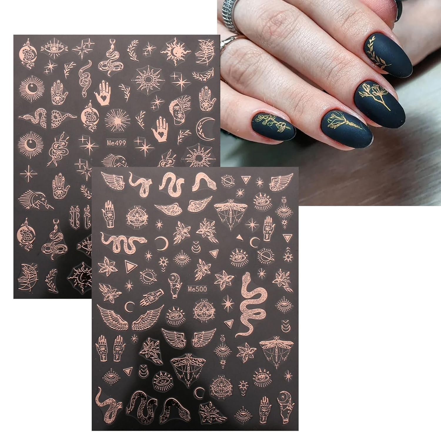 JMEOWIO Nagelsticker Mond Stern 10 Blatt Nail Art Naklejka Selbstklebend Nagelaufkleber Roségold Dekoration Nageldesign Zubehör