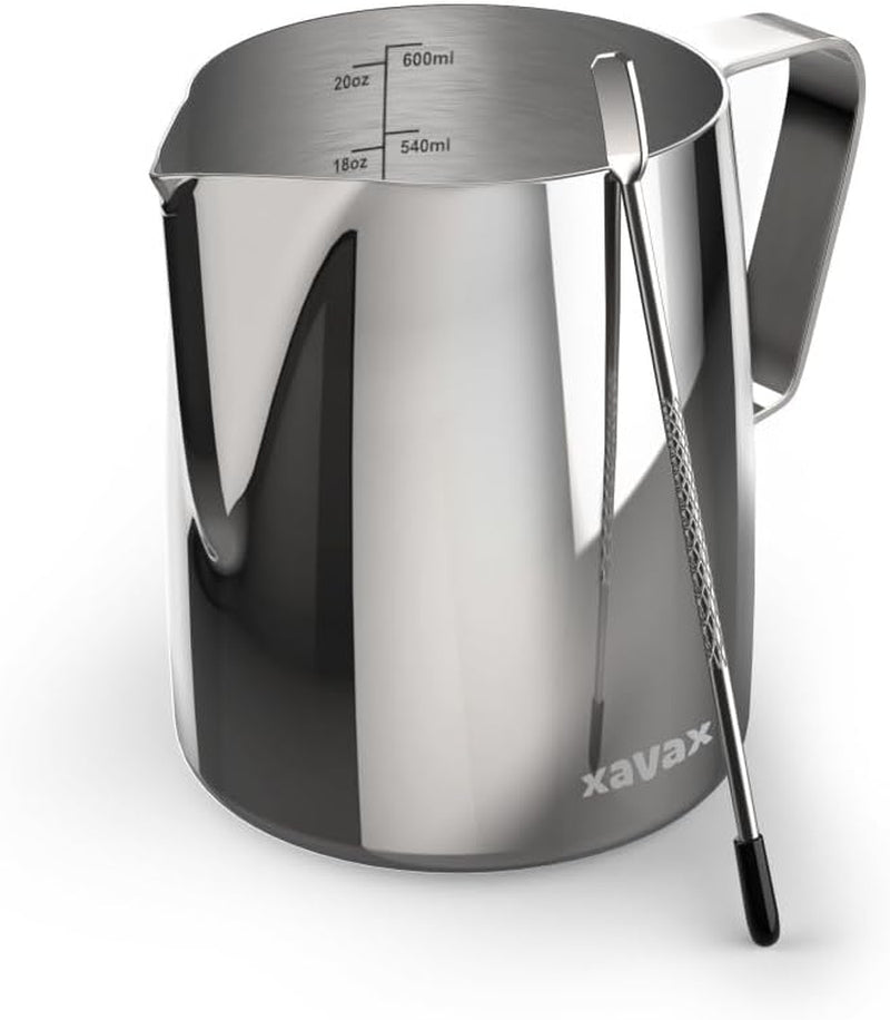 Kubek na mleko Barista z długopisem latte art, stal nierdzewna, 600 ml, srebrny