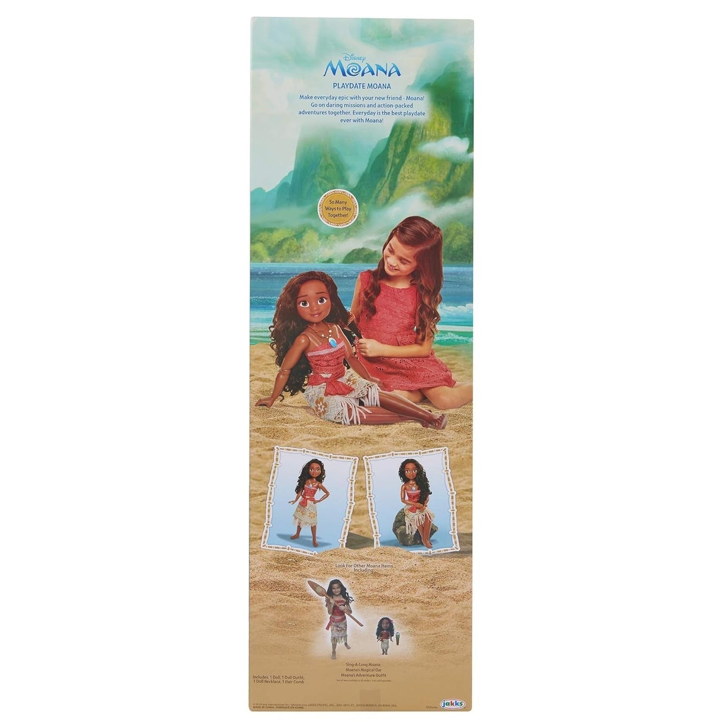 Disney Princess Moana 80 cm Lalka do zabawy marki Jakks Pacific Ruchoma lalka ze szczotką do czesania falowanych loków Sukienka inspirowana filmem Odpinany naszyjnik z wisiorkiem Lalki Naty Shop