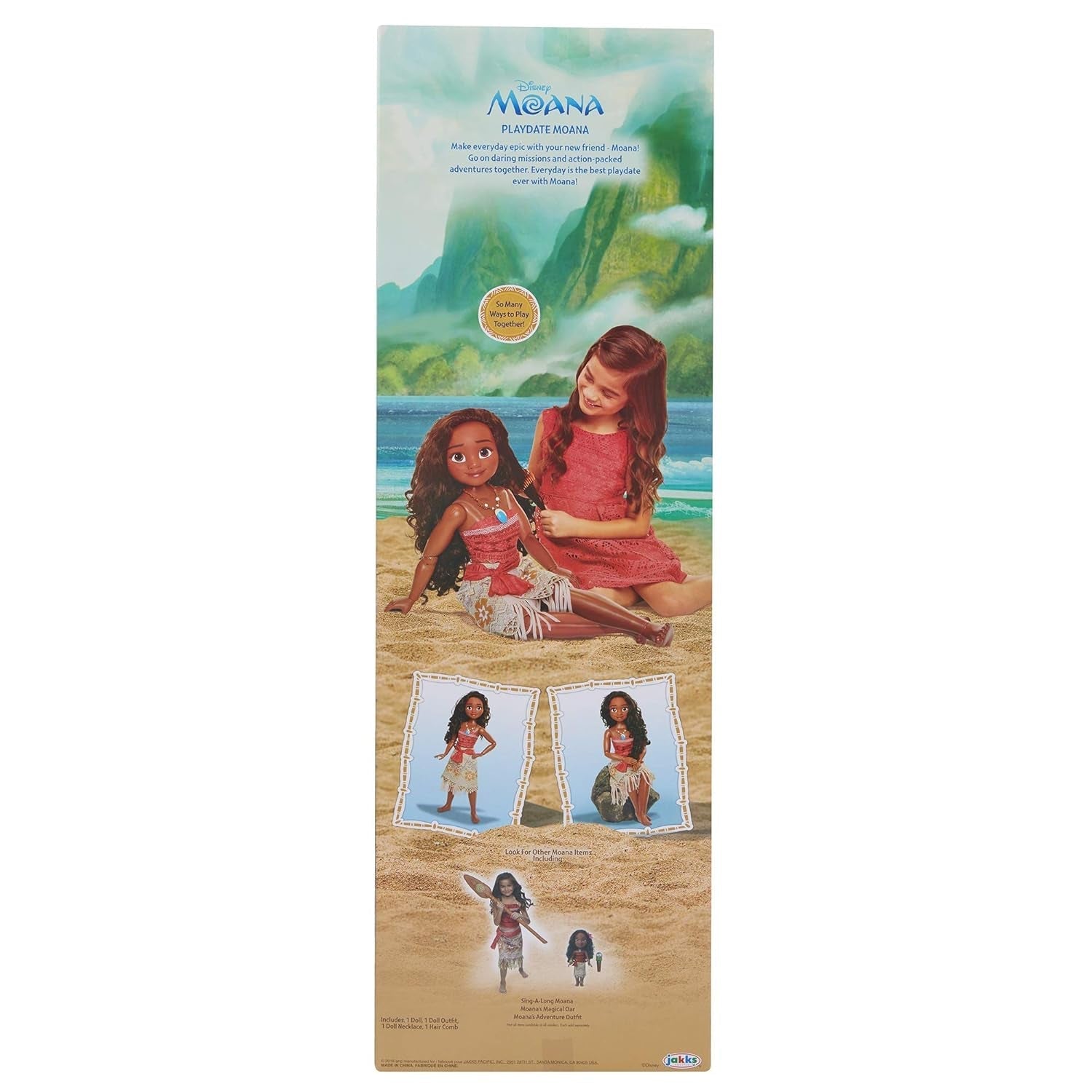 Disney Princess Moana 80 cm Lalka do zabawy marki Jakks Pacific Ruchoma lalka ze szczotką do czesania falowanych loków Sukienka inspirowana filmem Odpinany naszyjnik z wisiorkiem Lalki Naty Shop