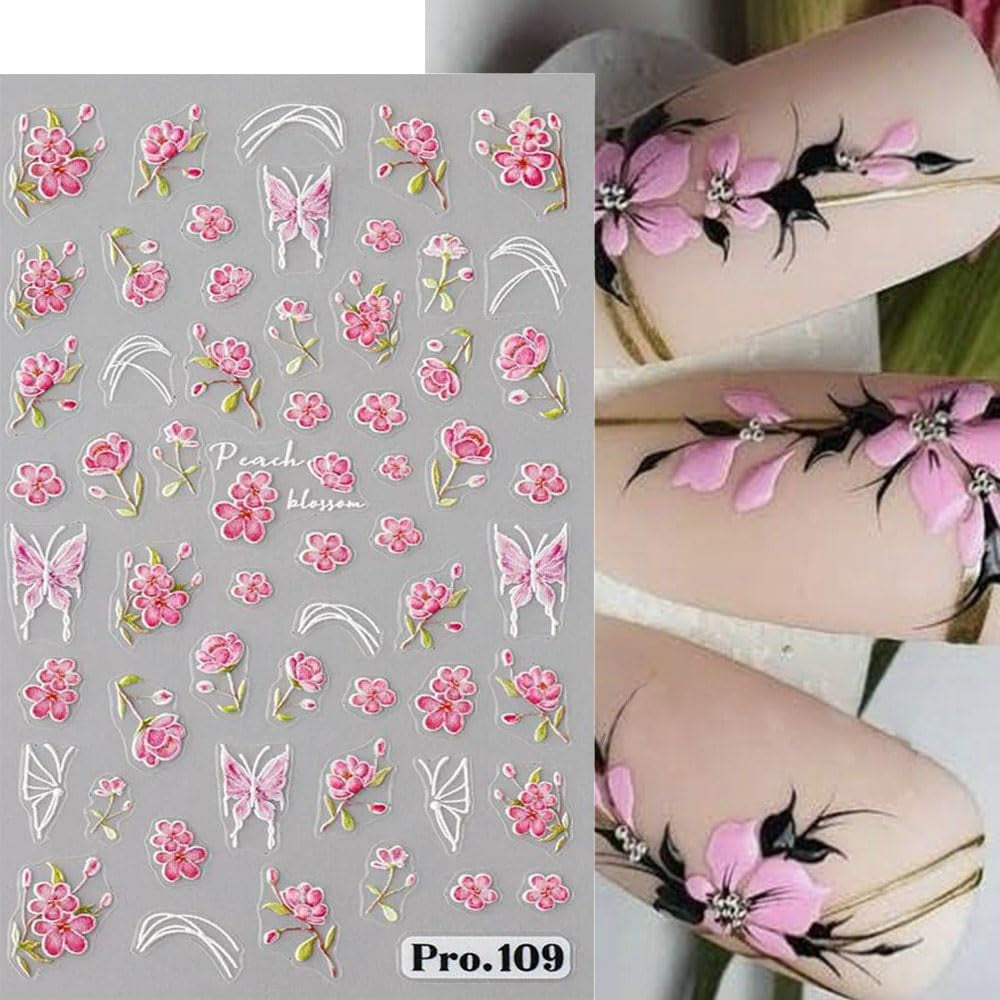 5 sztuk Geprägte Gänseblümchen Nagelsticker Selbstklebend Blumen Nagelaufkleber Gänseblümchen Schmetterling Nagel naklejka Nageldesign Aufkleber Nägel Zubehör Blume naklejka do paznokci kwiat naklejki do paznokci