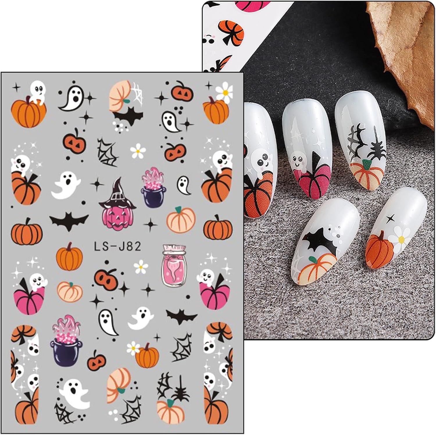 JMEOWIO Nagelsticker Halloween Süßer Geisterkürbis 9 Blatt Nail Art Naklejka Selbstklebend Nagelaufkleber Dekoration Nageldesign Zubehör