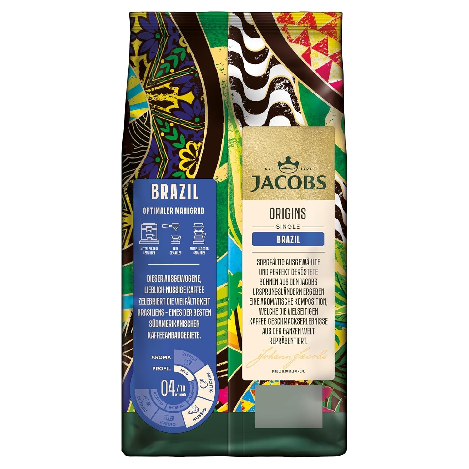 Jacobs Kaffeebohnen Origins Brazylia, łagodna nutsiger Geschmack aus Brasilien, geröstet w Bremie, Intensität 4/10, Kaffee ganze Bohnen, 1 kg