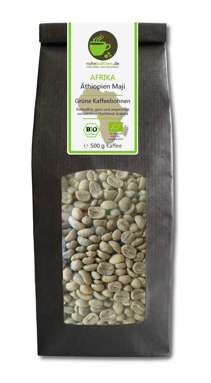 Maji Etiopska organiczna surowa kawa arabika 500g (zielona kawa ziarnista 500g) - certyfikat GMP