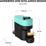 Ekspres do kawy z kapsułkami Nespresso Krups Vertuo Pop, pojemność: 560 ml, automatyczne rozpoznawanie kapsułek, system one-touch, 4 rozmiary filiżanek, skrócony czas podgrzewania, zrównoważony, Aqua Mint, XN9204