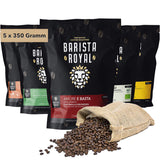 Zestaw degustacyjny do kawy pełnoziarnistej 5 x 350g | Pakiet Discovery Ziarna kawy w zestawie upominkowym | arabski | Sprawiedliwy Handel | wegańskie | Idealny do automatycznych ekspresów do kawy, ekspresów przelewowych, ekspresów przelewowych i ekspresów francuskich | KRÓLEWSKI BARYSTA