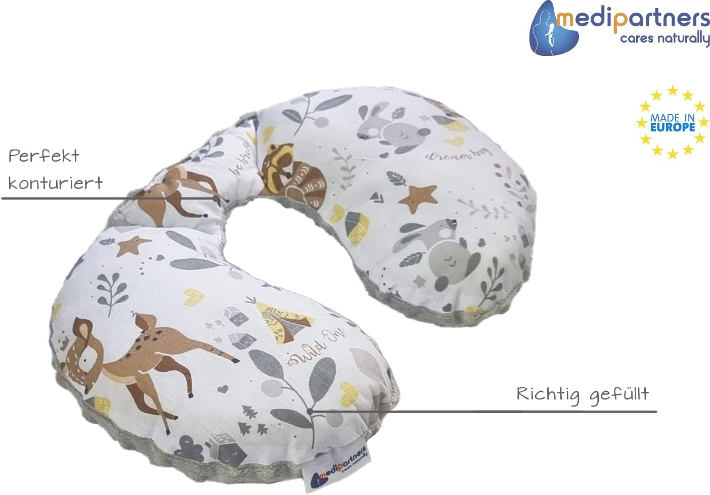 Medi Partners Poduszka pod szyję dla dziecka Podkładka pod szyję 100% bawełna / Minky Poduszka pod szyję dla dziecka do wózka samochodowego Poduszka podróżna do spania Poduszka pod szyję Rolka drzemki (REH z szarym Minky) Poduszki ortopedyczne szyjki macicy Naty Shop