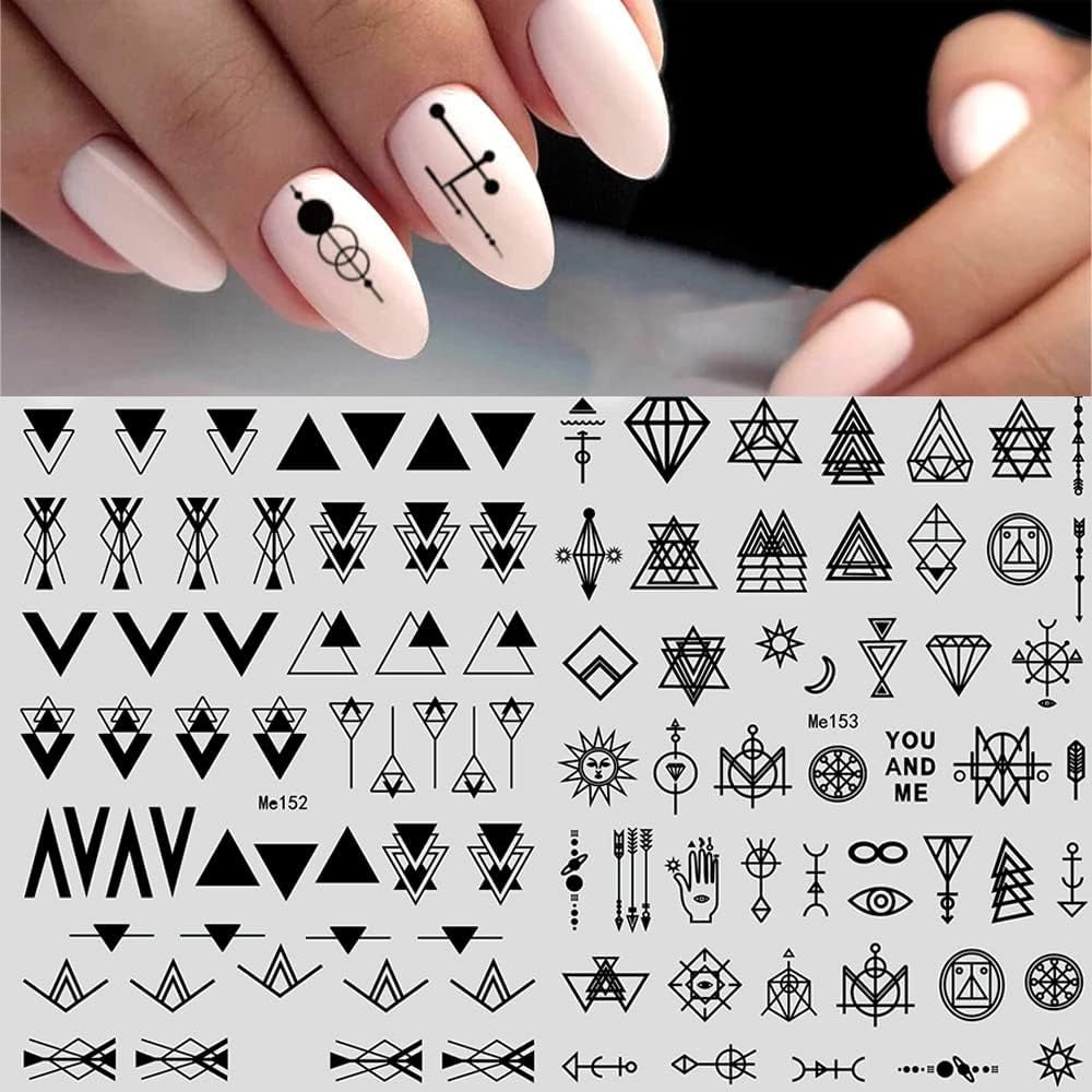 12 Blatt Nagelsticker Geometrysch Nagelaufkleber Selbstklebend Schwarz-Weißes Mysteriöses Dreieck Nail Art Naklejka Dekoracja Nageldesign Zubehör