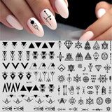 12 Blatt Nagelsticker Geometrysch Nagelaufkleber Selbstklebend Schwarz-Weißes Mysteriöses Dreieck Nail Art Naklejka Dekoracja Nageldesign Zubehör