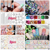 Zestaw Pinsel i Dekorationen do zdobienia paznokci, Zestaw do dekoracji paznokci Zubehör, 15 szt. Pinsel, 5 Blätter Nagelsticker, 5 szt. Kropkowanego długopisu, Strasssteine ​​​​Nägel, Ultra Dünn Nagel Paillettes Für Nagelkunst Maniküre