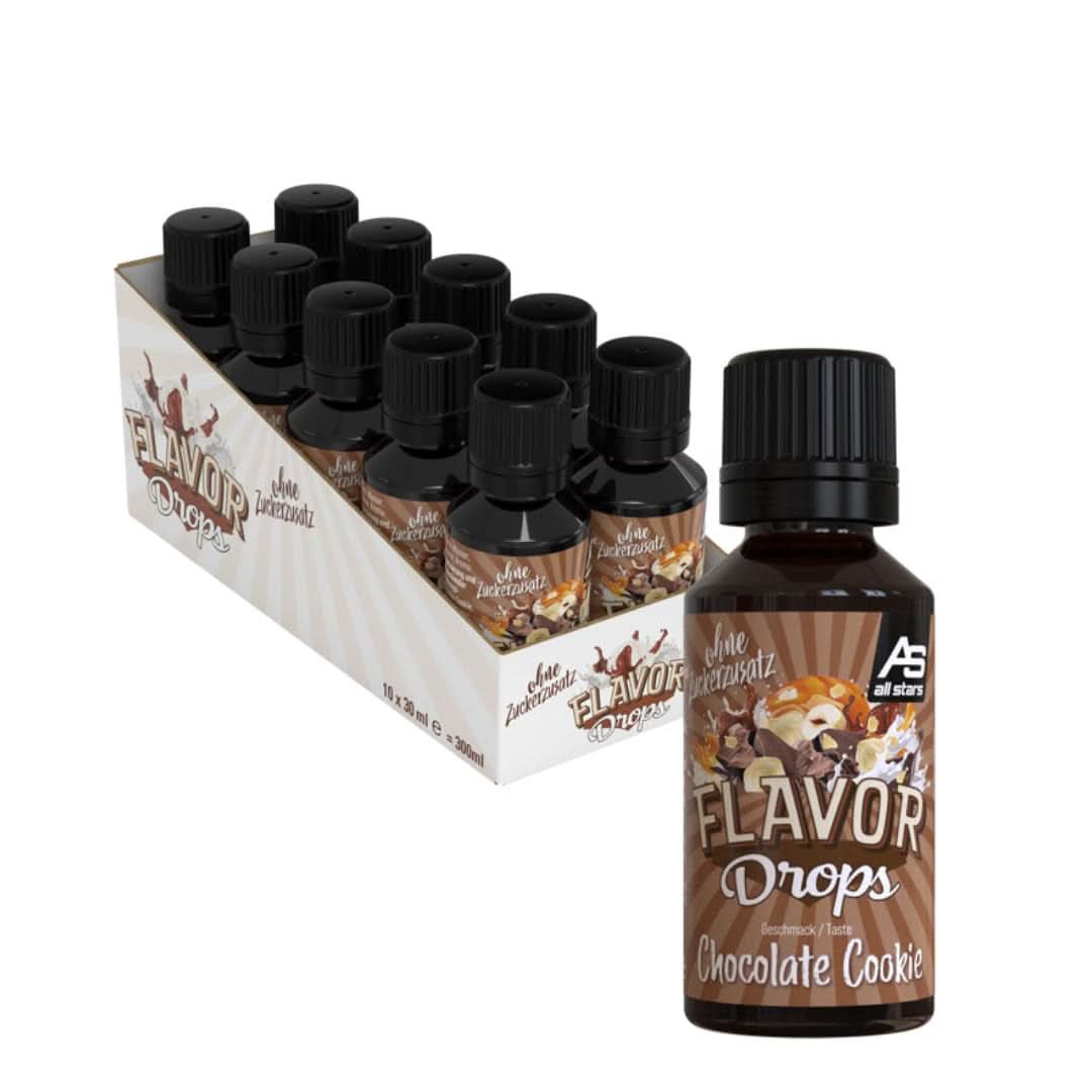ALL STARS Flavour Drops, Krople smakowe bez dodatku cukru i bez kalorii - Słodycz i aromat do potraw, 30 ml Słodziki Naty Shop Ciasto czekoladowe 10 x 30 ml