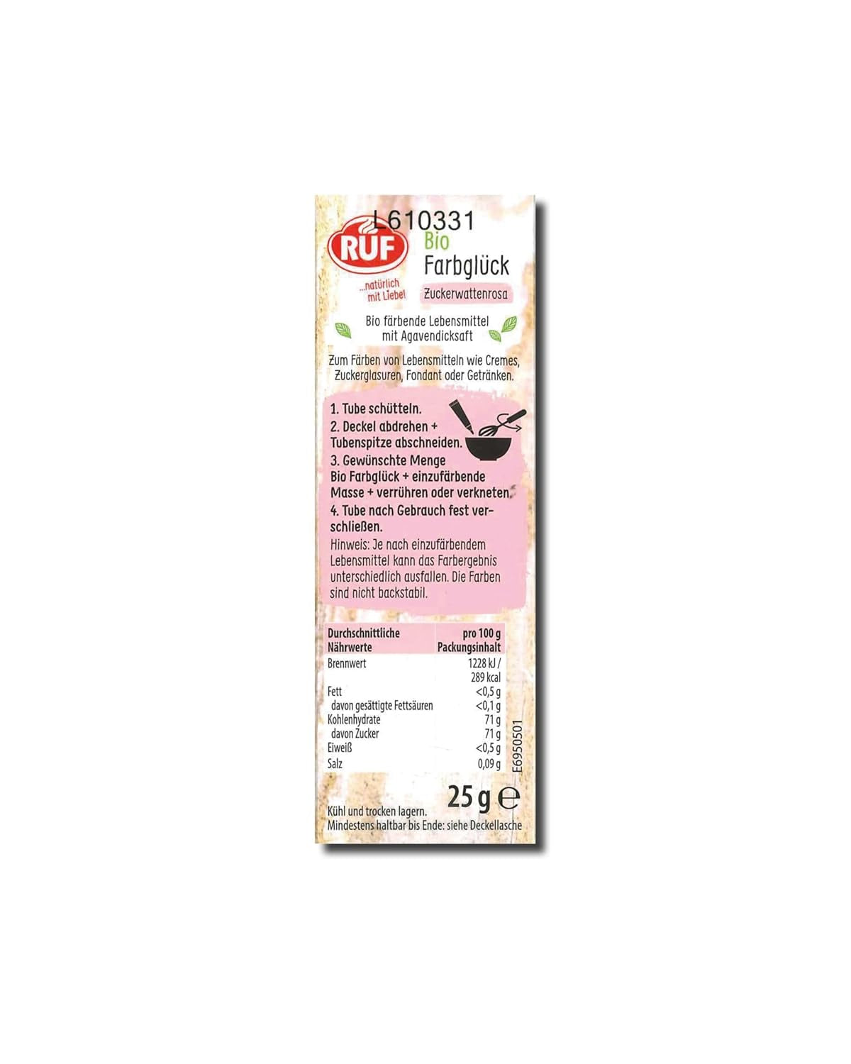 RUF organiczny barwnik spożywczy wata cukrowa różowa z syropem z agawy do barwienia lukru i dekoracji ciast, bezglutenowy i wegański, 1 x 25g