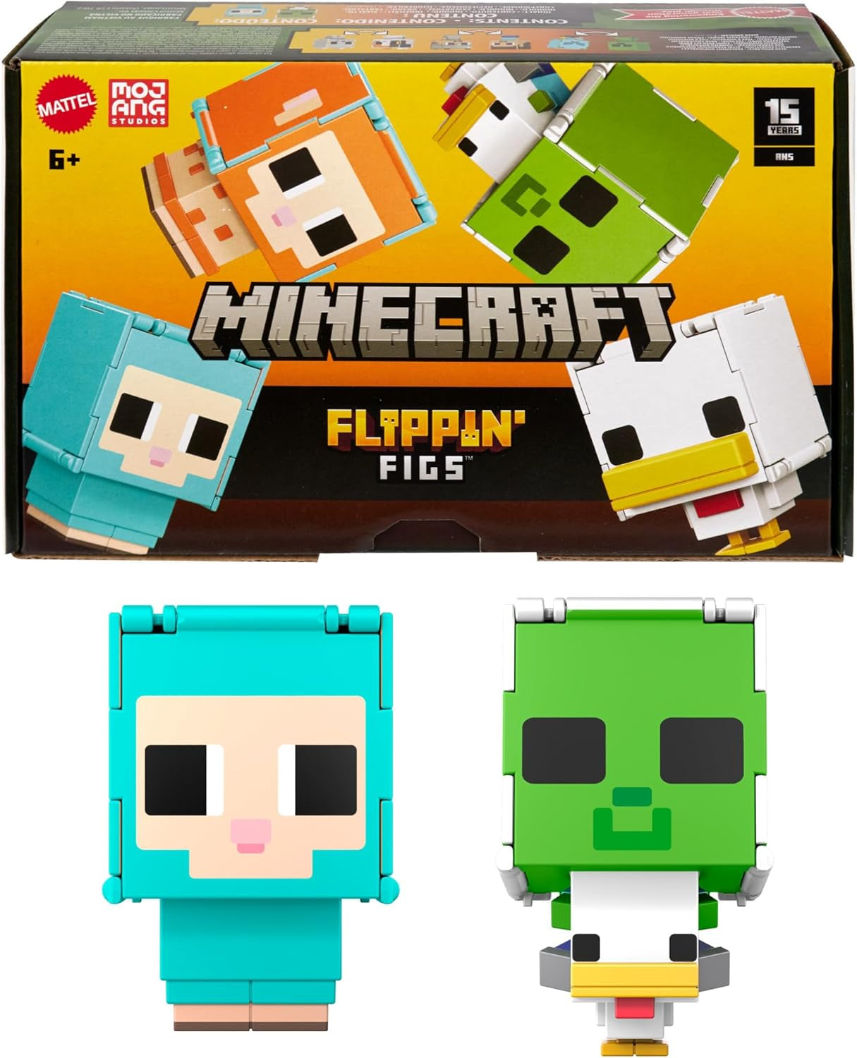 Zestaw 2 zestawów Mattel Minecraft Flippin' Figs Owca i Kurczak z figurkami 2 w 1, dużymi głowami i pikselowym wzorem HXK17 Figurki Naty Shop Owca i Kurczak