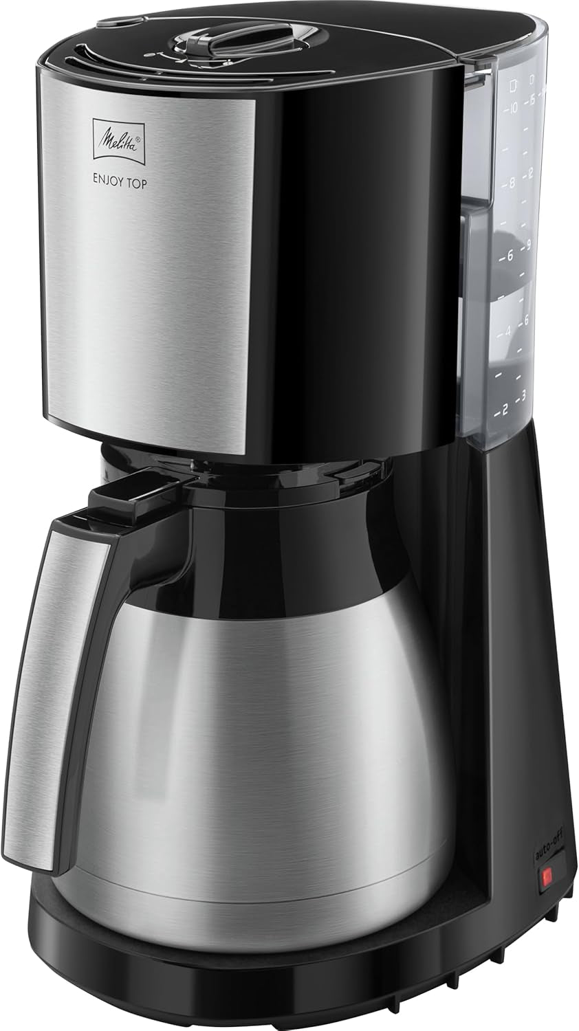 Melitta Enjoy Top Therm - Ekspres do espresso z filtrem i dzbankiem termicznym ze stali nierdzewnej na maksymalnie 10 filiżanek kawy, kolor czarny/stal nierdzewna