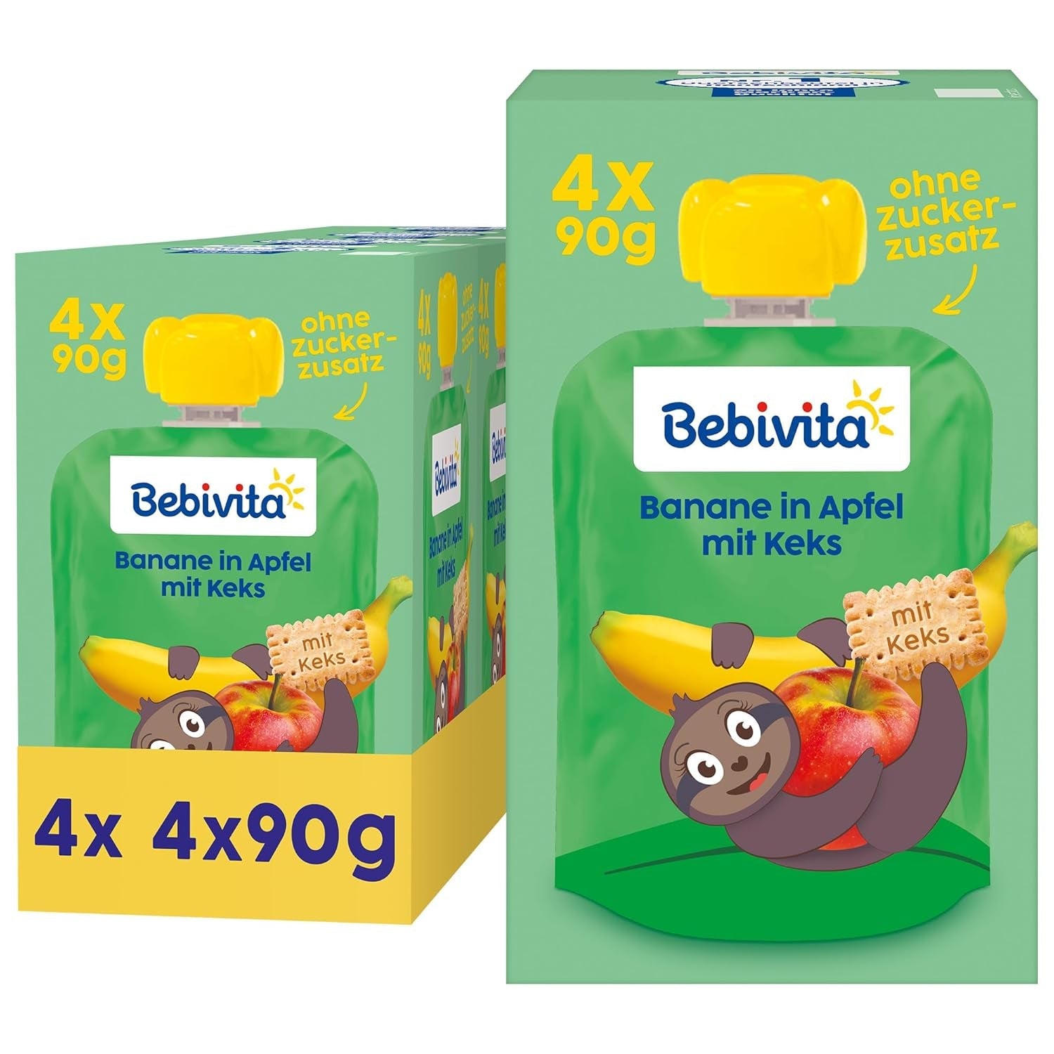 Banan w Jabłku z Biscuits Wrap - 16 sztuk (4 opakowania po 4 x 90g każde), bez dodatku cukru, z łagodnych owoców i pełnowartościowych ziaren, idealne jako przekąska na wynos i w podróży