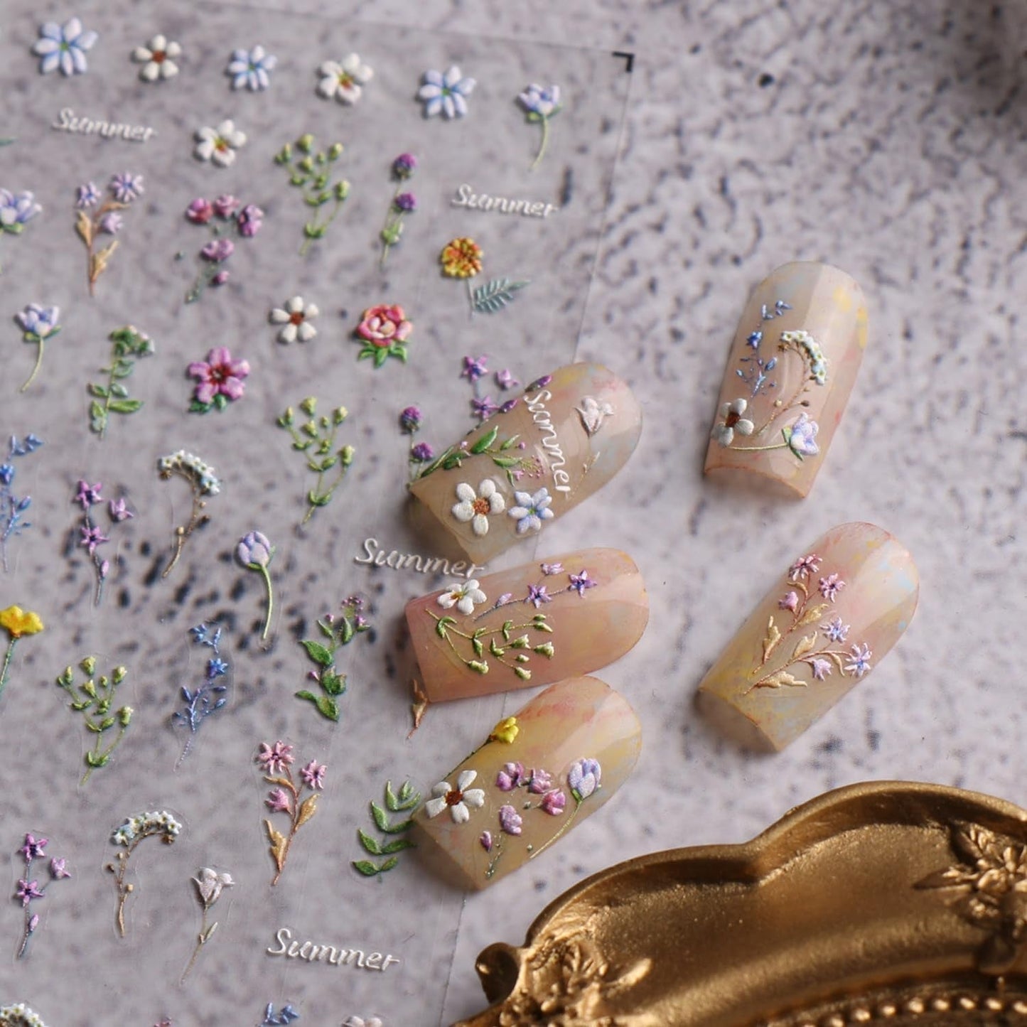 JMEOWIO 3D Nagelsticker Blume Frühling Sommer Floral Nail Art Naklejka Selbstklebend Nagelaufkleber 5D Stereoskopisch Dekoration Nageldesign Zubehör 1 Blatt