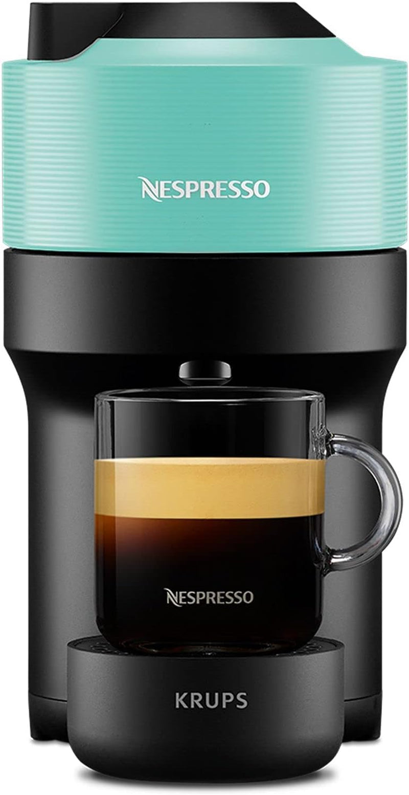 Ekspres do kawy z kapsułkami Nespresso Krups Vertuo Pop, pojemność: 560 ml, automatyczne rozpoznawanie kapsułek, system one-touch, 4 rozmiary filiżanek, skrócony czas podgrzewania, zrównoważony, Aqua Mint, XN9204
