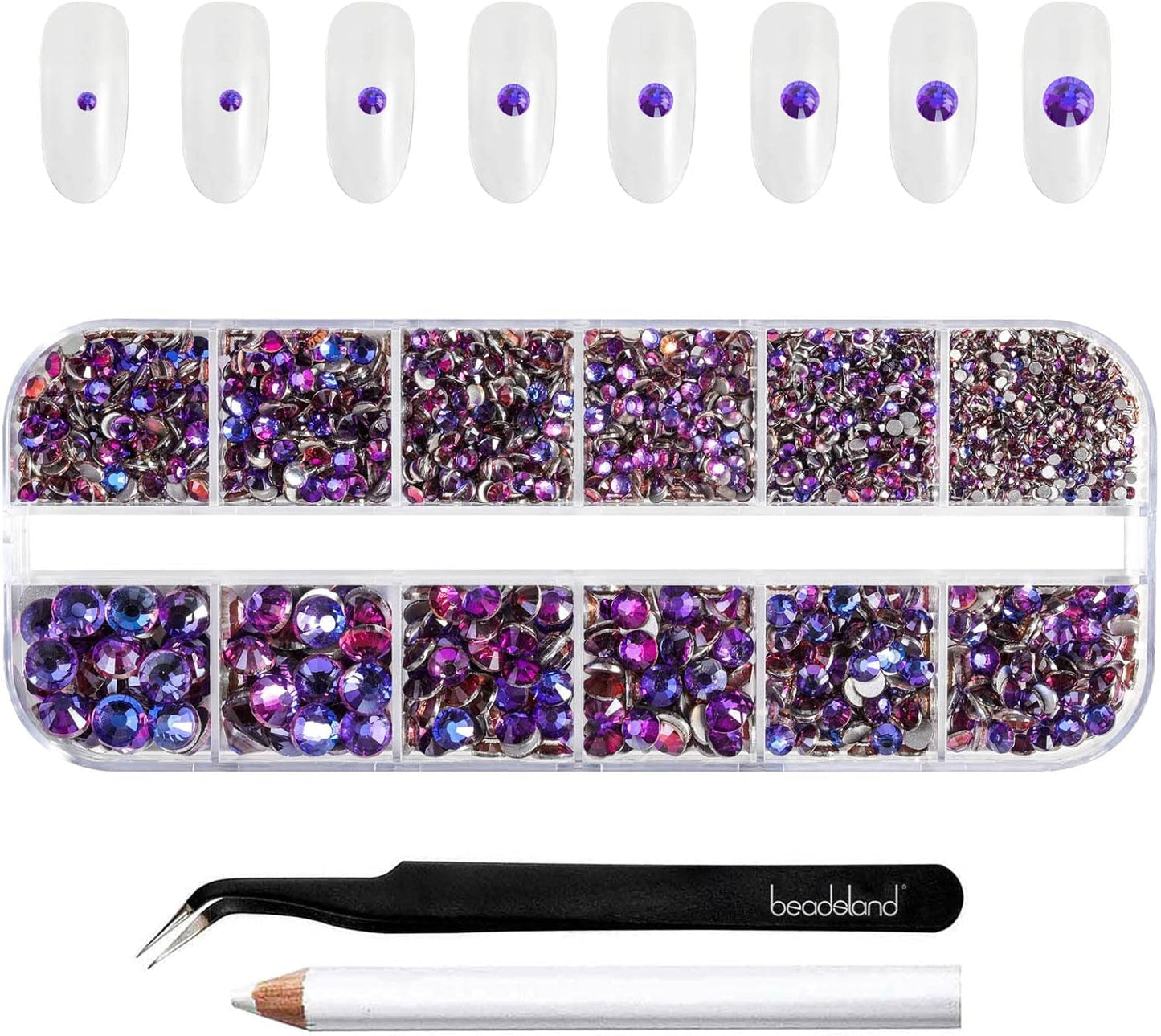 Beadsland 2500 szt. Glas Nailart Strasssteine ​​​​Kristall Flatback Edelsteine ​​​​Runde, ​​Für Handwerk Gemischt 8 Größen SS4 ~ SS30 Mit Picking Pinzette Und Stift (Kristall Weiss)