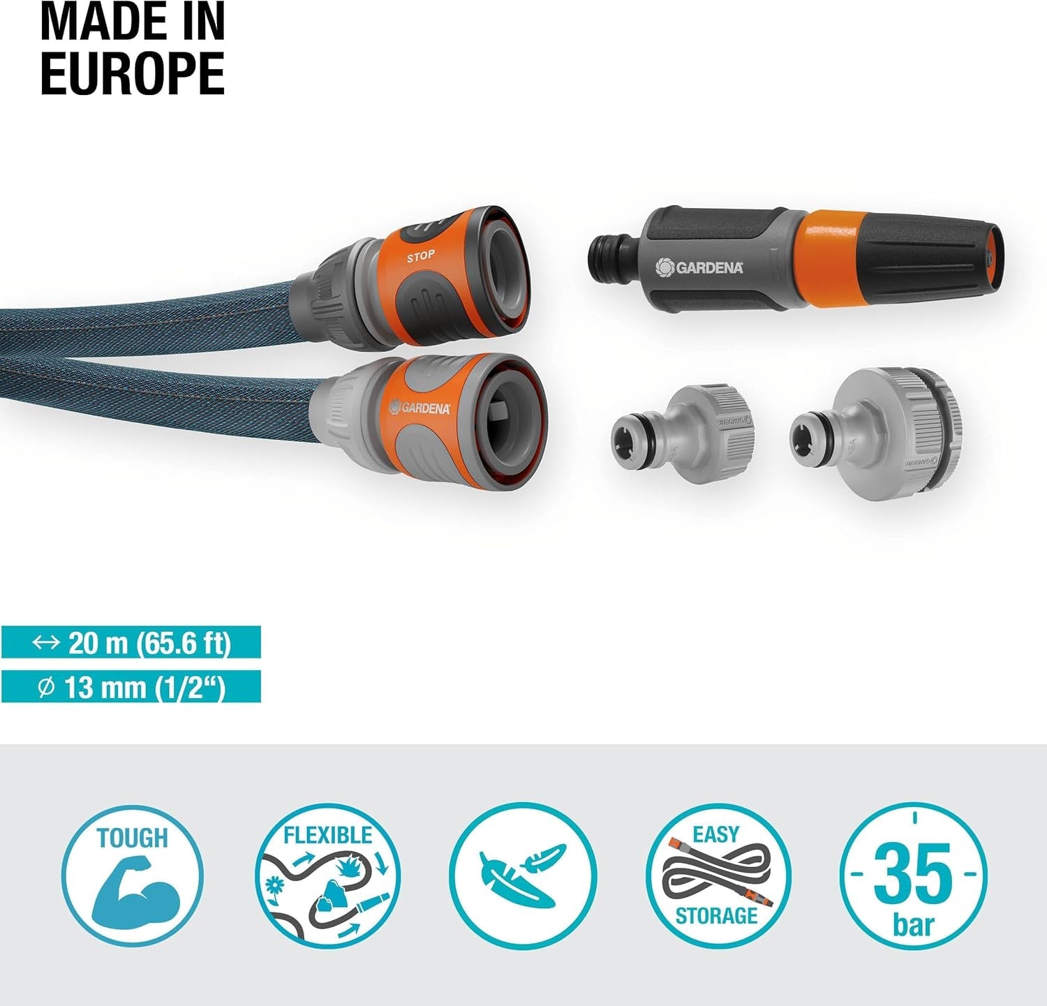 Zestaw Gardena Liano Xtreme 1/2 cala 20 m: wyjątkowo wytrzymały tekstylny wąż ogrodowy z lekkim, odpornym na warunki atmosferyczne wężem wewnętrznym z PVC (18470-20)