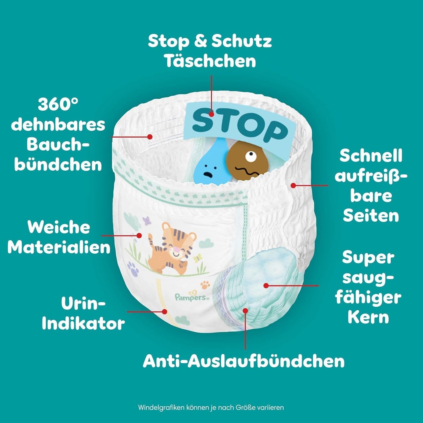 Spodnie Pampers Baby-Dry Größe 5, 160 Stück, 11kg-17kg, 360° auslaufsichere Nadają się na dzień i na noc