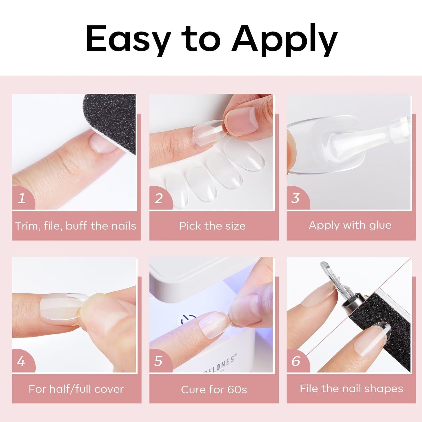 Modelones Tipsy 510 sztuk - Zestaw Tipsów Full Cover, Zestaw Tips Żelowych, Tipsy z żywicy PMMA do polerowania, Sztuczne paznokcie do klejenia na Nail Art DIY, Short Squoval