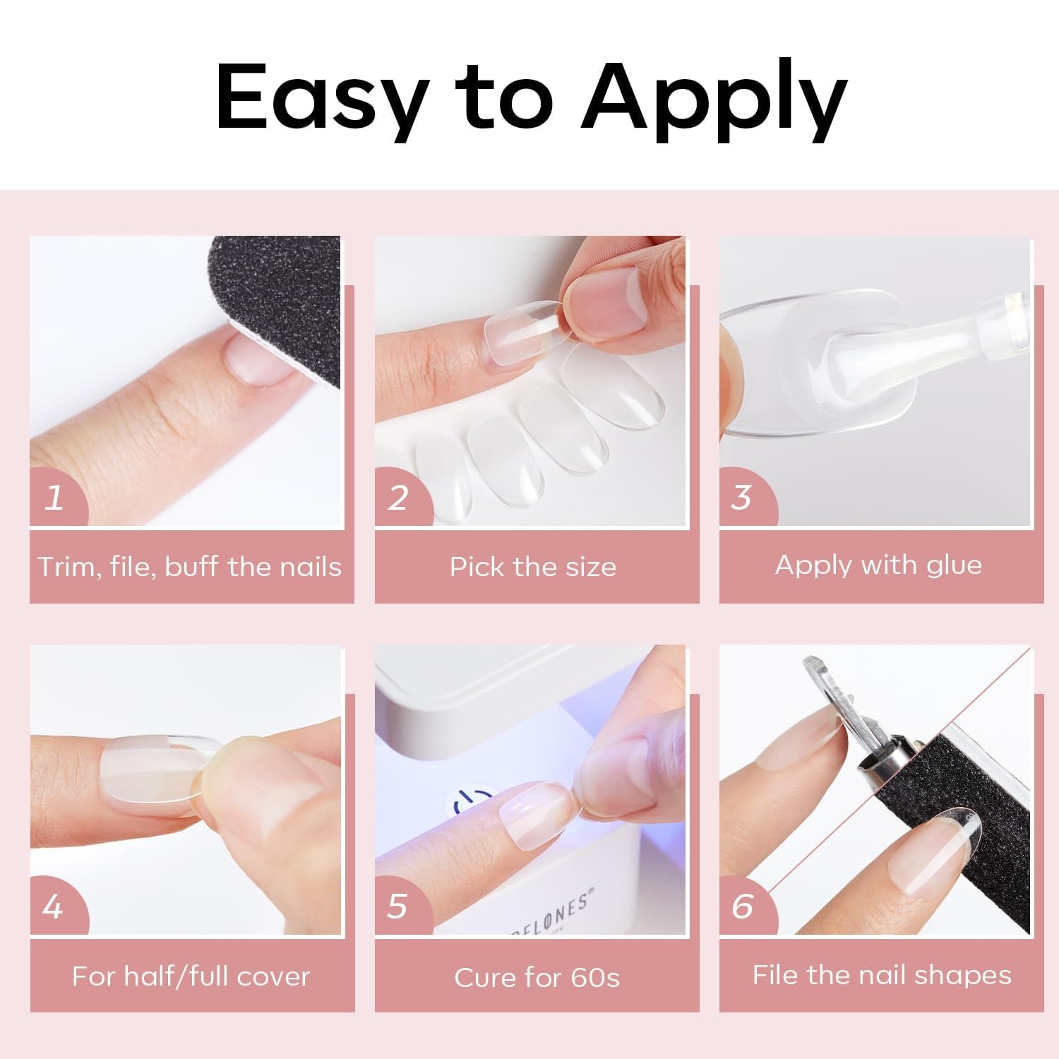 Modelones Tipsy 510 sztuk - Zestaw Tipsów Full Cover, Zestaw Tips Żelowych, Tipsy z żywicy PMMA do polerowania, Sztuczne paznokcie do klejenia na Nail Art DIY, Short Squoval