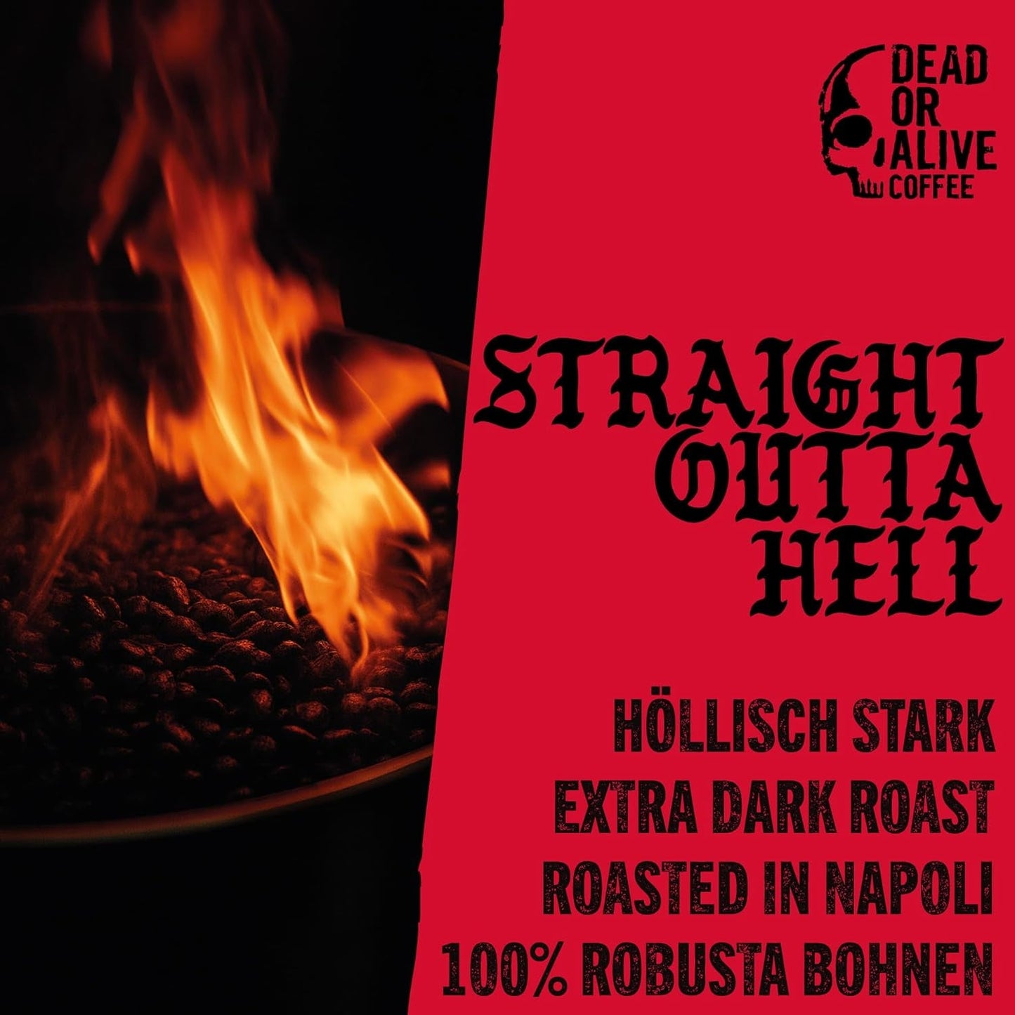 DEAD OR ALIVE DIAVOLO – Ekstra ciemne espresso – 100% Robusta – Niezwykle mocne – Niska kwasowość – Stabilna śmietanka – Całe ziarna 1kg – Pieczeń neapolitańska
