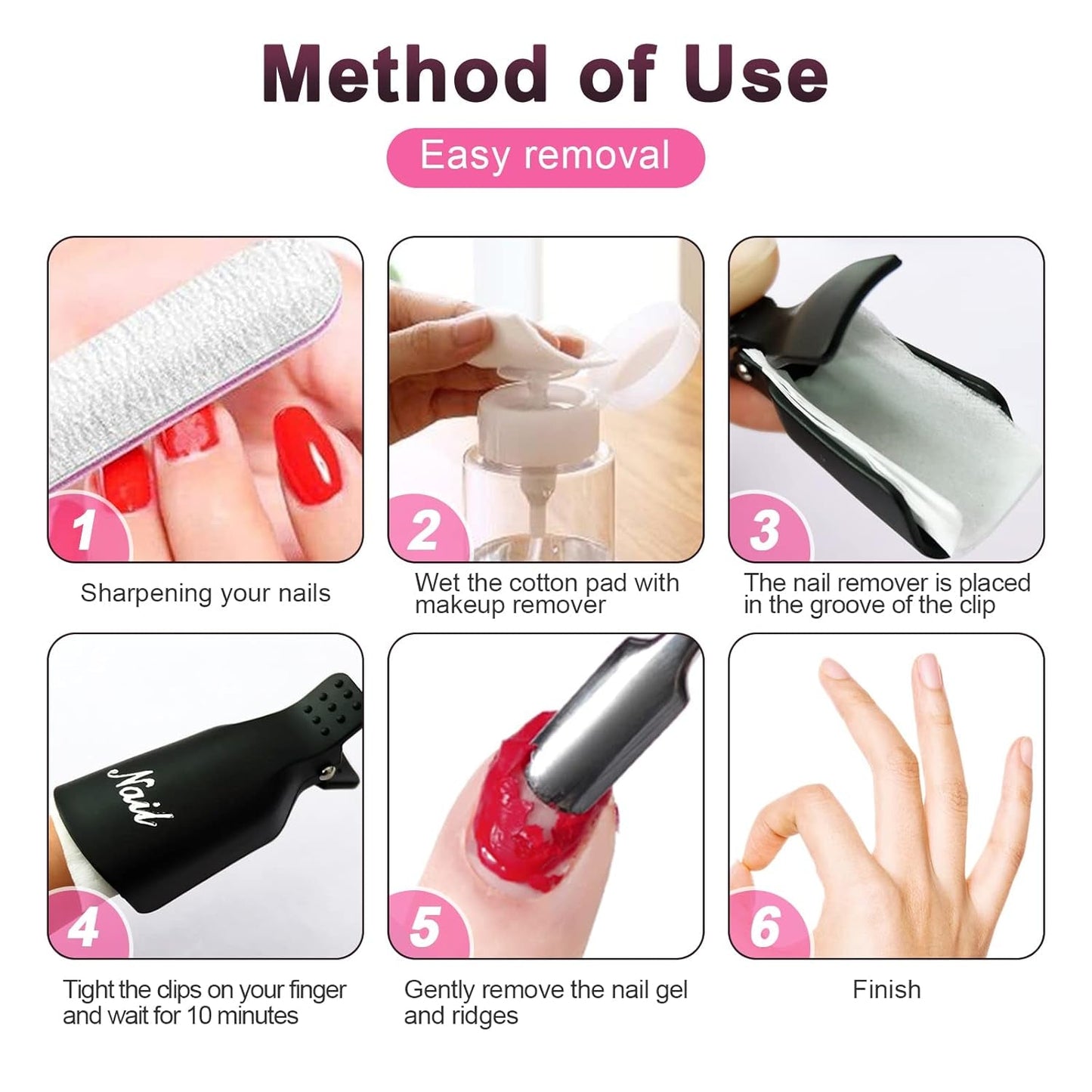 Klipsy Hanyousheng Nagellackentferner, klipsy Nagel, 10 klipsów Stück Schwarz Nagelclips, Nagel Klammer, czapki żelowe Nails Art, czapki z klipsem Soak off Żel UV Poliermittel Entferner Wrap Nail Tool