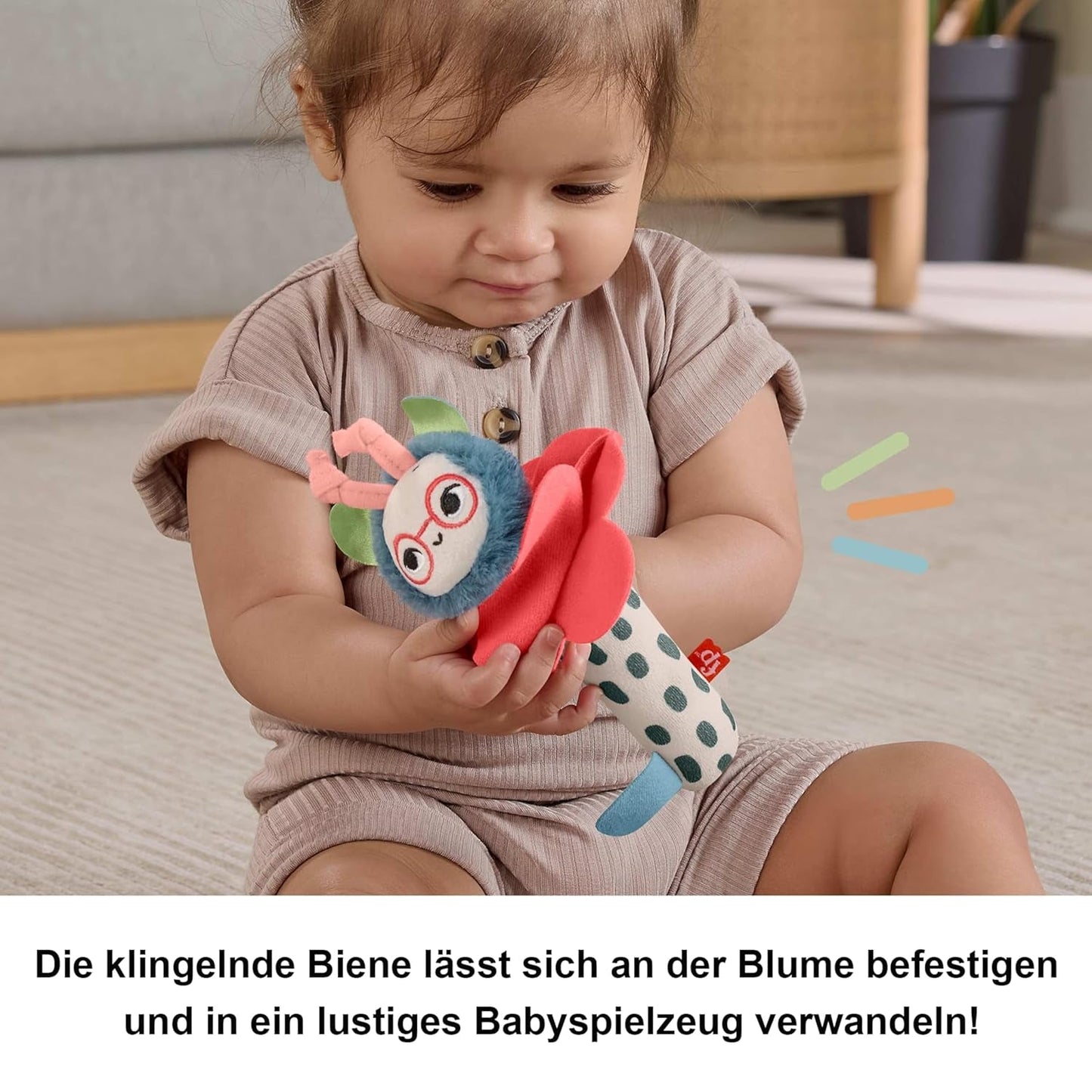 Zabawka dla dziecka Fisher-Price Planet Friends Pluszowa zabawka sensoryczna 2 w 1 z dzwonkiem i pszczółką jako dwuczęściowy zestaw dla noworodków do 3 miesiąca życia, HYR56 Baby Toys Naty Shop