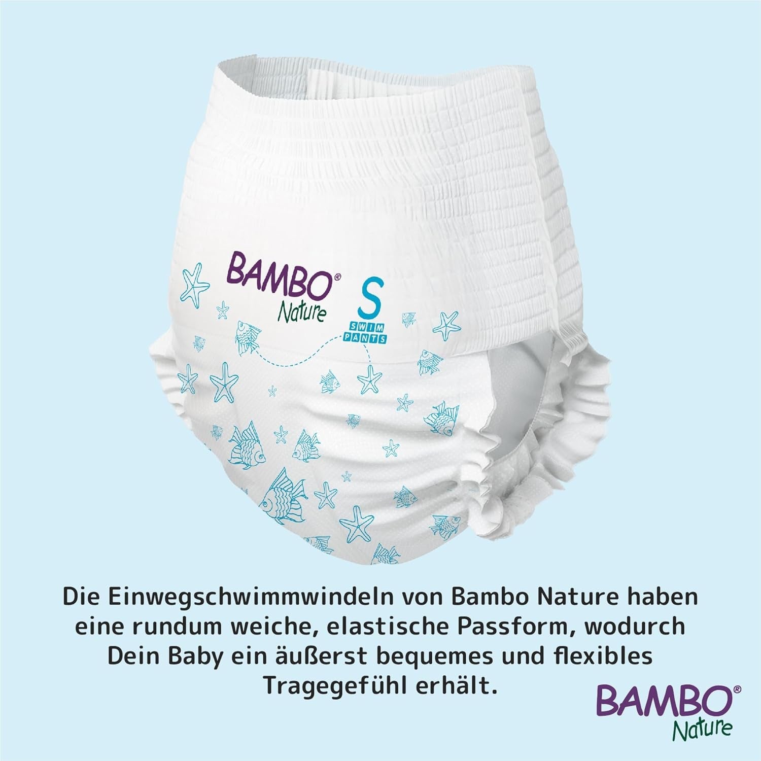 Pieluszki do pływania dla niemowląt Bambo Nature, rozmiar S (7-12kg), 12 pieluszek | Jednorazowe pieluchy do pływania Secure Fit | Wodoodporny komfort podczas zabaw w wodzie