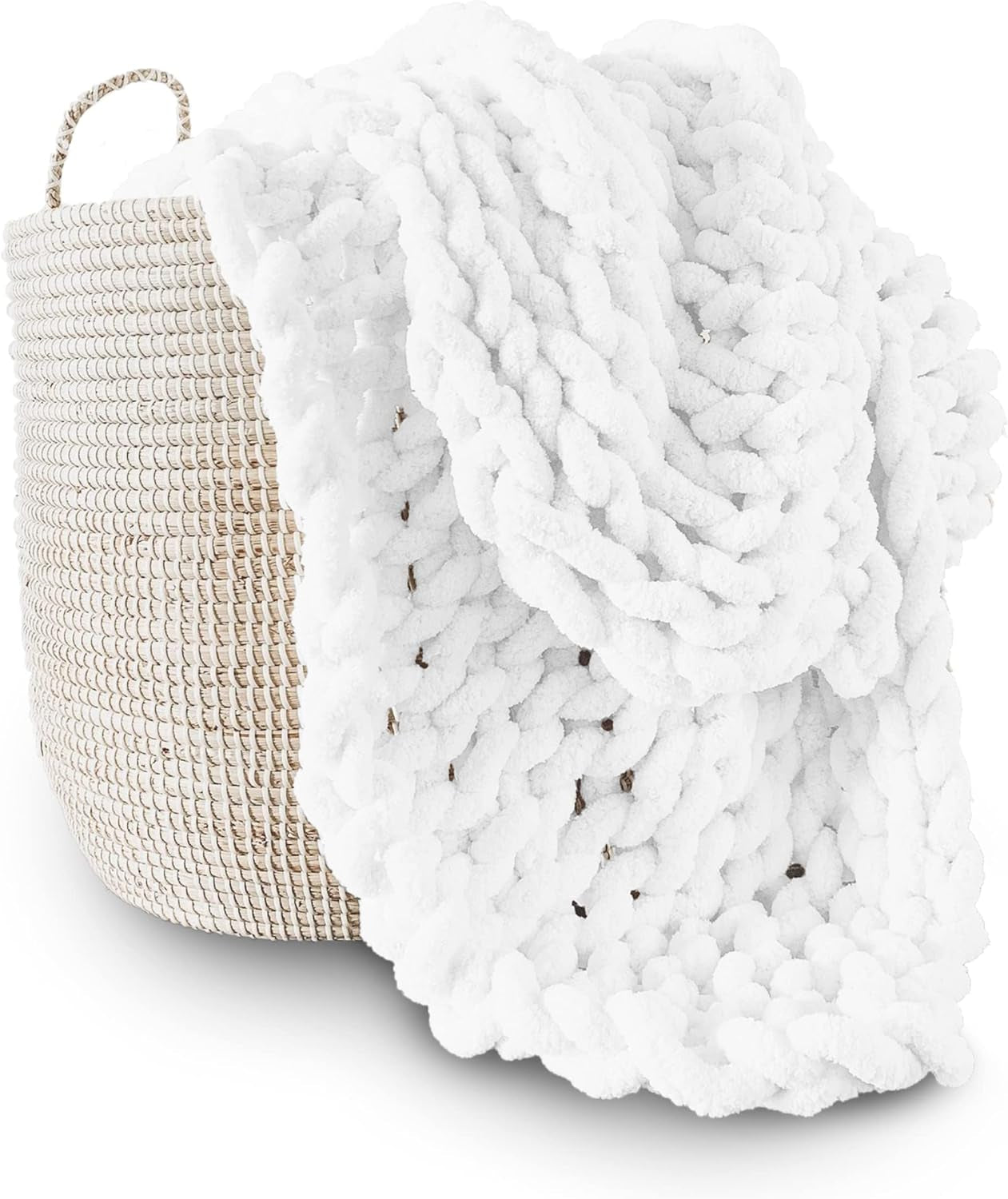 Gruby koc z dzianiny, narzuta, w 100% ręcznie robiony na drutach z przędzy szenilowej jumbo (127 x 152,4 cm, liliowo-szary) Adyrescia Łóżka i koce Białe 50"X60"