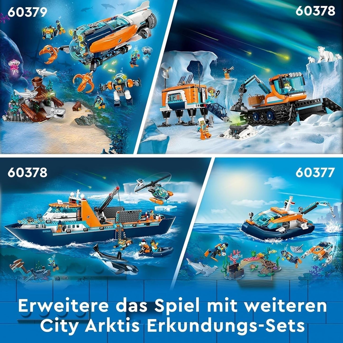 LEGO City Arktyczny statek badawczy, duża pływająca łódź zabawkowa z helikopterem, ponton, łódź podwodna Rov, wrak Wikinga, 7 minifigurek i figurka orki, prezent dla dzieci w wieku od 7 lat 60368 Zestawy do budowania Kup w sklepie LEGO