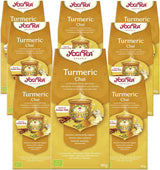 Herbata Yogi - Kurkuma Chai Organiczna herbata ajurwedyjska z przyprawami, bez kofeiny, kurkuma, cynamon i imbir Mieszanka Herbata Yogi, luzem, 8 x 90 g (720 g) Opakowanie Idealny prezent