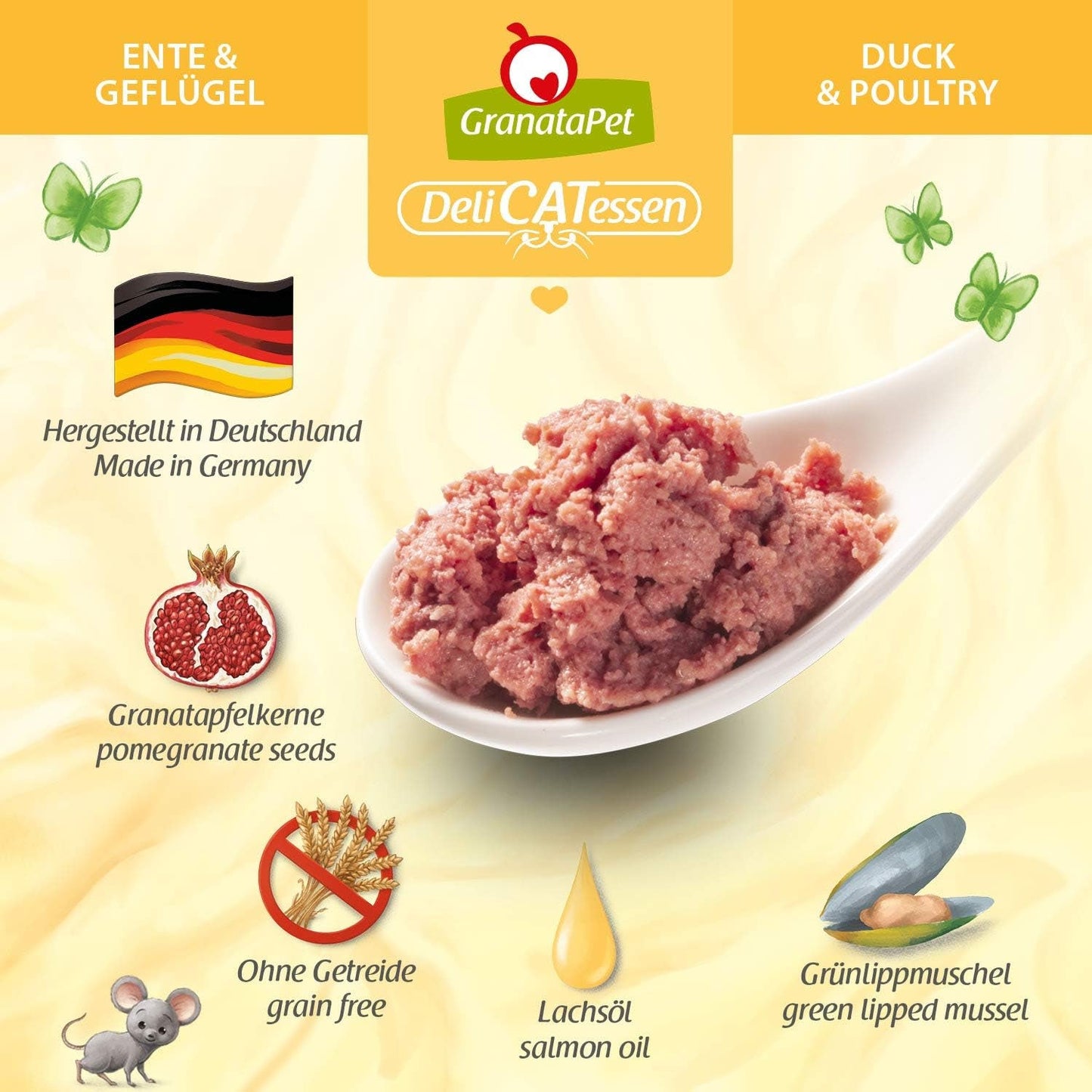 GranataPet DeliCatessen Chicken PUR, Nassfutter für Katzen, Futter ohne Getreide & ohne Zuckerzusätze, Katzenfutter mit hohem Fleischanteil i wysokiej jakości oleje, 6 x 400 g