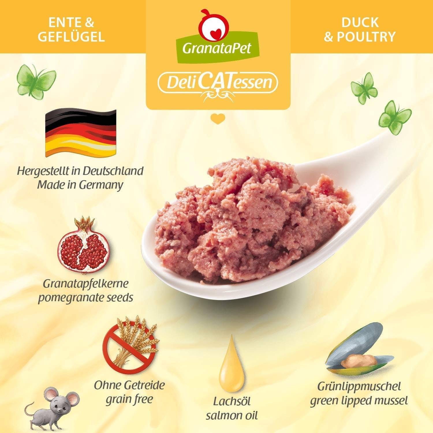 GranataPet DeliCatessen Chicken PUR, Nassfutter für Katzen, Futter ohne Getreide & ohne Zuckerzusätze, Katzenfutter mit hohem Fleischanteil i wysokiej jakości oleje, 6 x 400 g