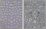 2 Blätter Schmetterling Nagelsticker Selbstklebend,Muschel Glitzer Nail Art Motyl Naklejka na paznokcie Lila Grau Schmetterlinge Nagelaufkleber Relief Laserowe motyle Nagel Naklejka Nageldesign Zubehör