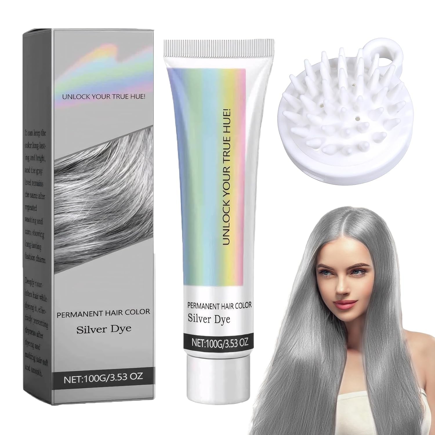 Farba do włosów Szary Srebrny Naturalny Srebrnoszary Krem do farbowania włosów, Szary Krem do farbowania włosów Srebrnoszary, Srebrnoszary Naturalny krem do farbowania włosów Szara farba do włosów do wszystkich rodzajów włosów z 1 masażerem do skóry głowy (100ml) Naty Shop Farba do włosów Domyślny tytuł