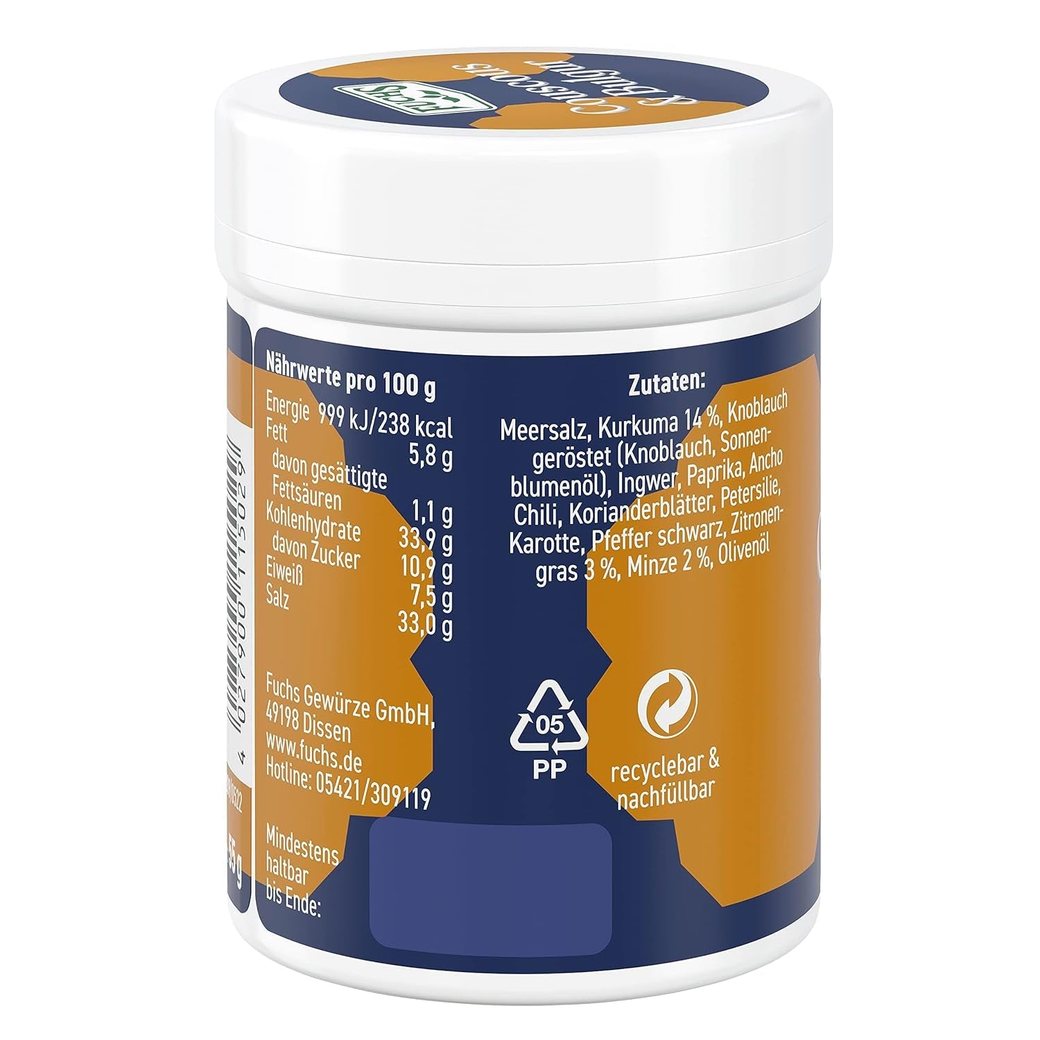 Fuchs Spices Gourmet Selection Bliski Wschód/Afryka - Mieszanka przypraw do kuskusu i bulguru Mieszanka przypraw do wielokrotnego napełniania do przyprawiania potraw bulgur Wegańskie 55g