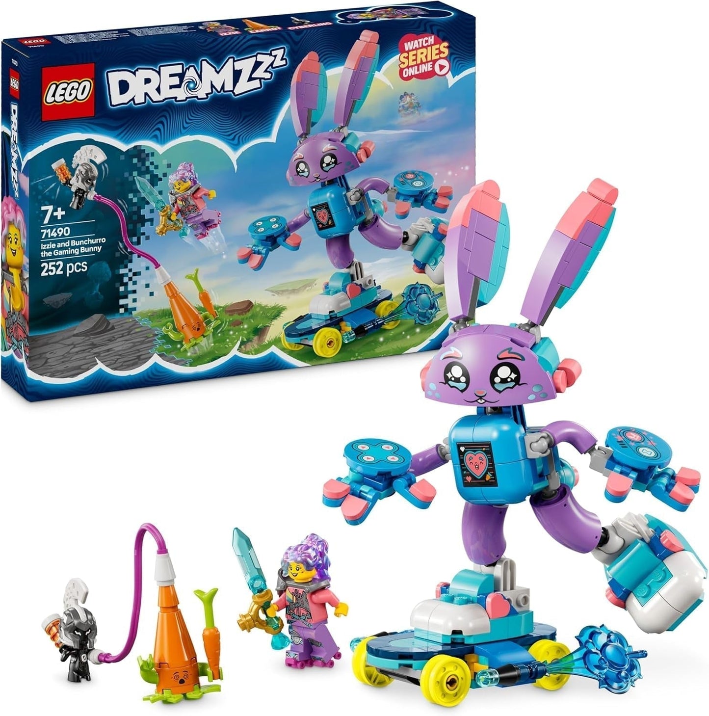 LEGO Dreamzzz Izzie i Bunchurro Gamingowy króliczek dla dzieci Zestaw 2 w 1 dla dzieci powyżej 7 lat z minifigurką bohatera i cyberlingiem zapewniającym wyobraźnię podczas zabawy 71490 Zestawy do budowania Besuche den LEGO-Store Default Title