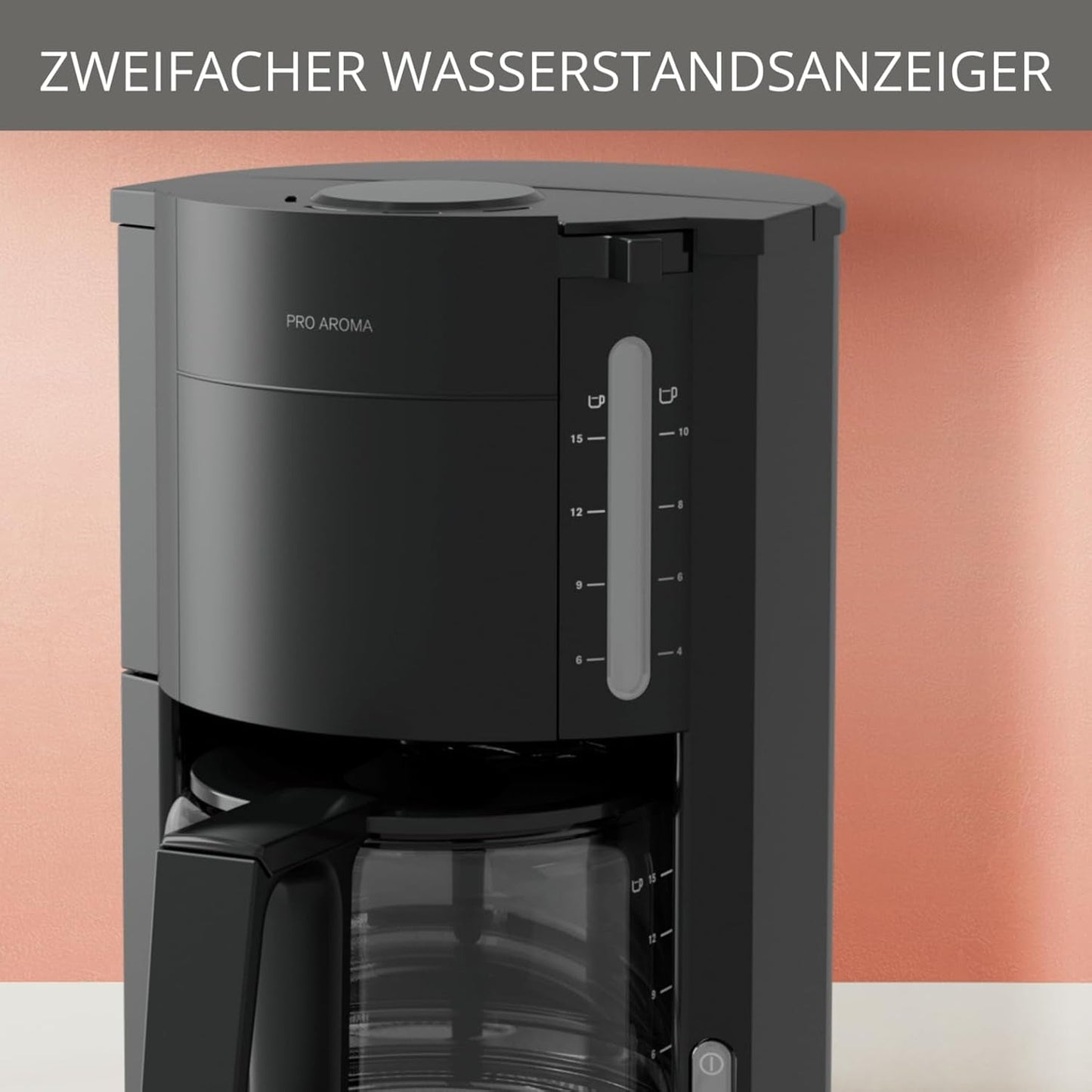 Krups F30908 ProAroma Ekspres do espresso z filtrem i szklaną karafką, pojemność 1,25 l, 10-15 filiżanek, 1050 W, czarny