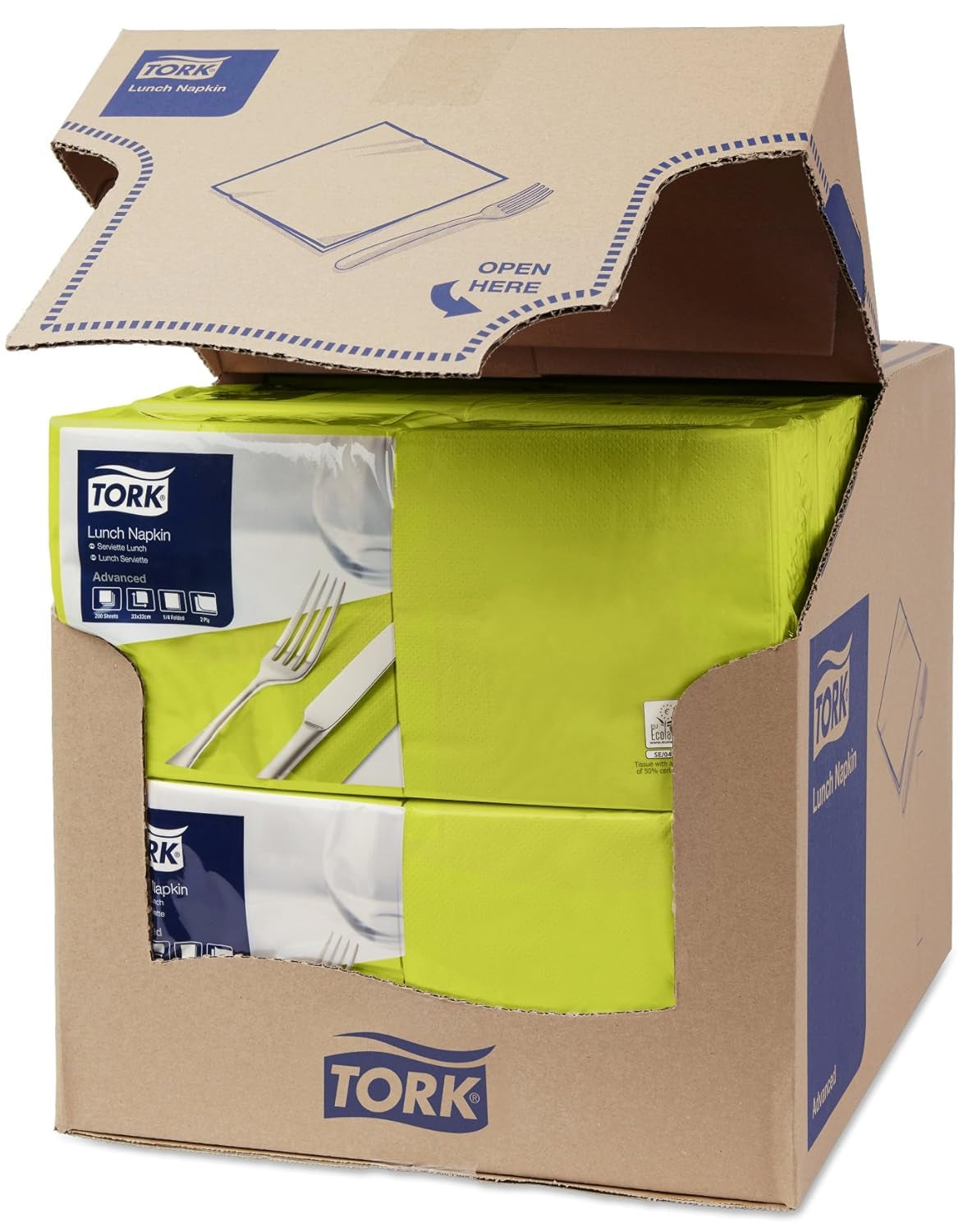 Tork 477840 Limonkowe serwetki obiadowe / 2-warstwowe serwetki do małych posiłków lub przekąsek / Zaawansowana jakość / 10 X 200 (2000) serwetki papierowe / 32,6 X 33 cm (dł. x szer.) / złożenie na 1/4