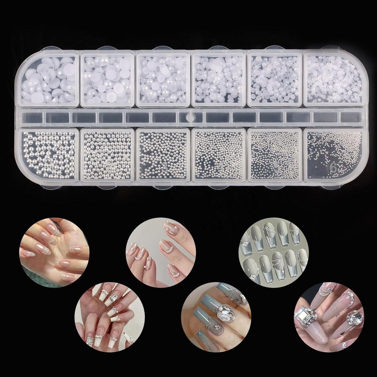 Nail Art Strasssteine ​​​​1 Schachtel, Nail Charms, 12 Typen Weiße Perlen Für Nägel, Flatback Rhinestones, Klein Edelstahl-Perlen, Nagel Deko, Nagel Zubehör