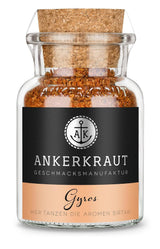 Ankerkraut Gyros, Gewürzmischung für Gyros, egal ob aus der Pfanne oder vom Grill, mit Zwiebel, Knoblauch, Majeranek, Kminek, Piment und Mehr, 80 g im Korkenglas
