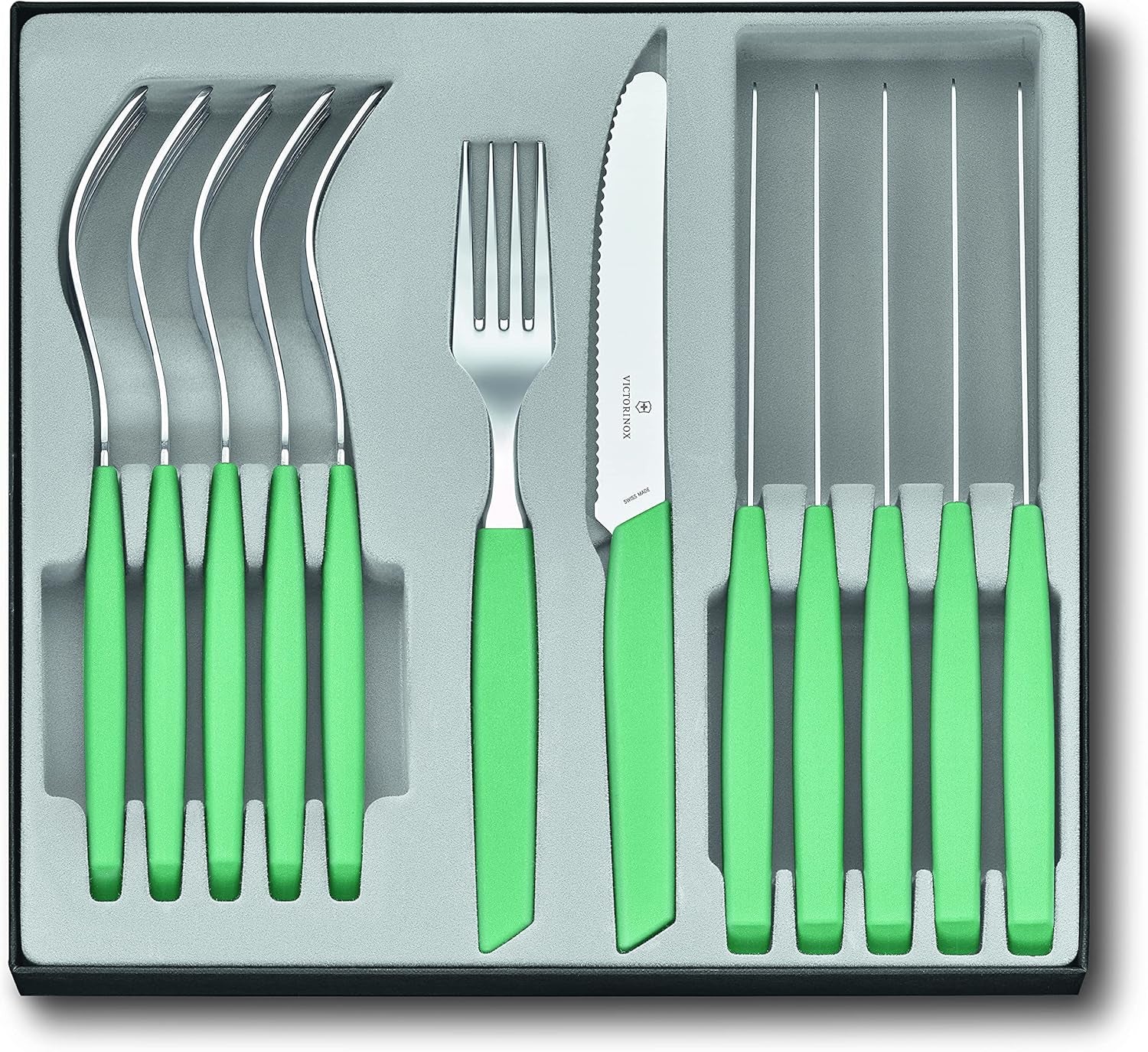 VICTORINOX Nowoczesny szwajcarski zestaw sztućców dla 6 osób, 12-częściowa kuchnia Naty Shop Green