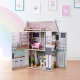 Mały świat Olivii Dreamland Farmhouse Kids Interaktywny drewniany domek dla lalek 3 piętra z 13 akcesoriami meblowymi dla lalek Biały TD-13632A Domki dla lalek Naty Shop